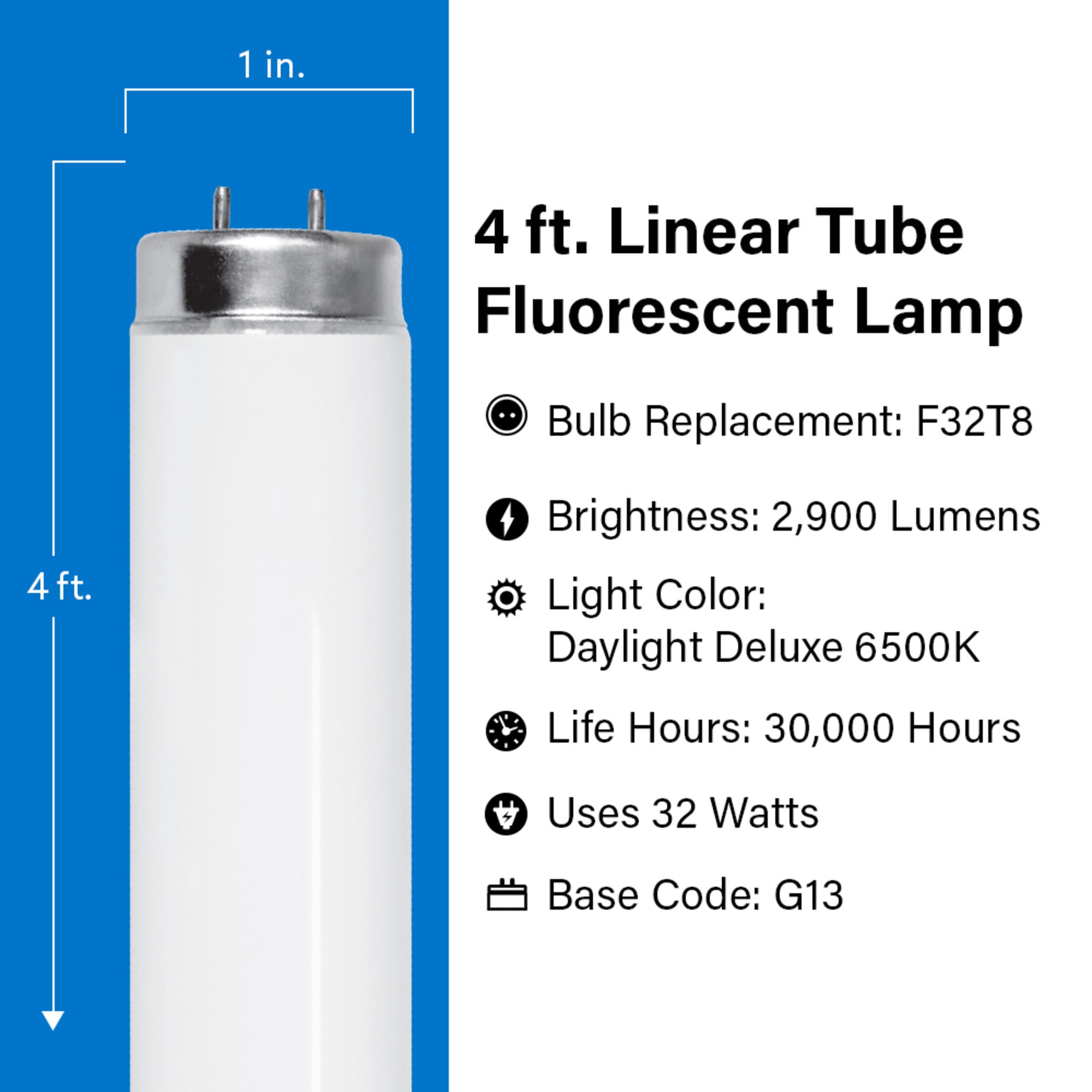 4 ft. 32W Daylight Deluxe (6500K) T8 G13 Base High Output