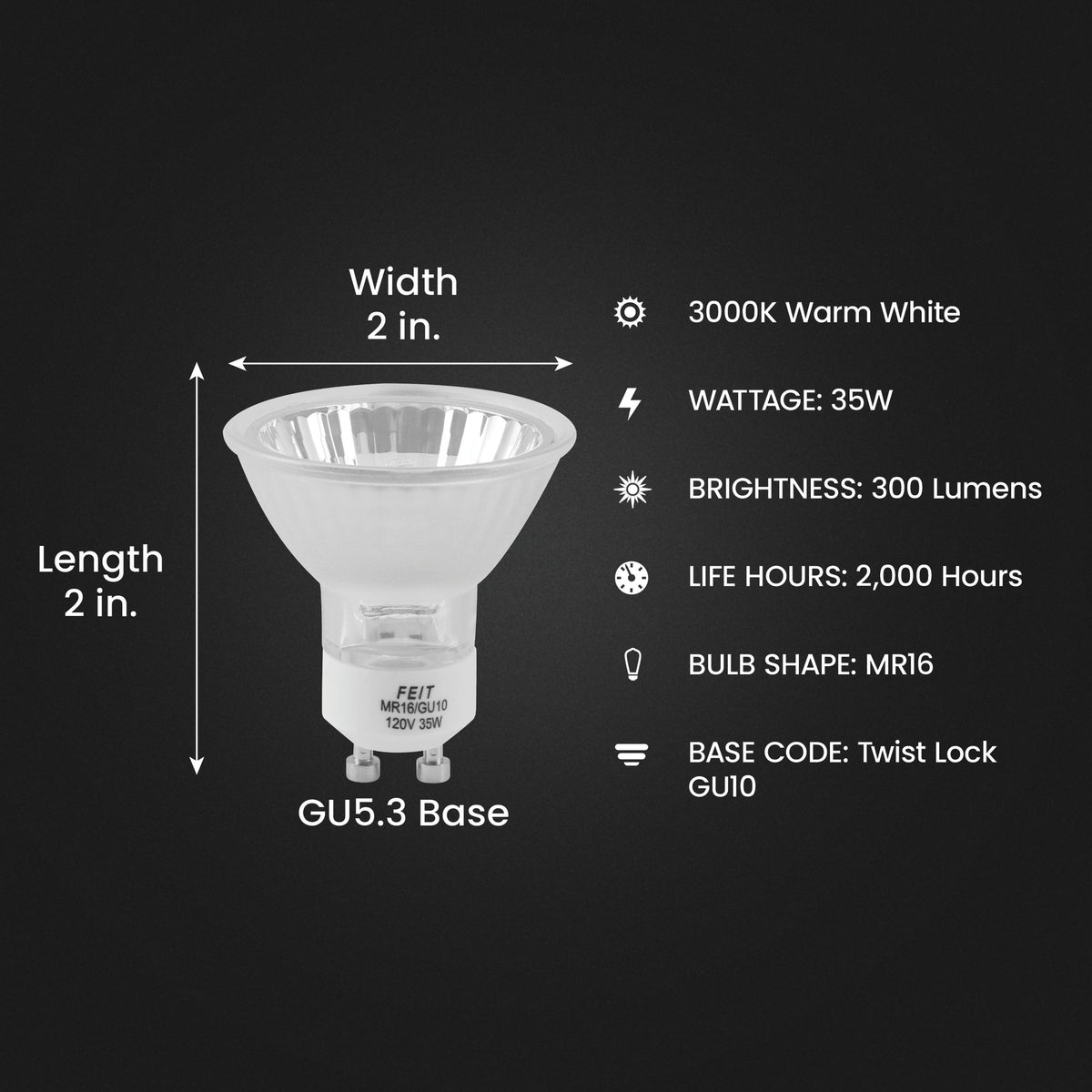 35W Warm White Halogen MR16 Frost GU10 Base Light Bulb (3-Pack)