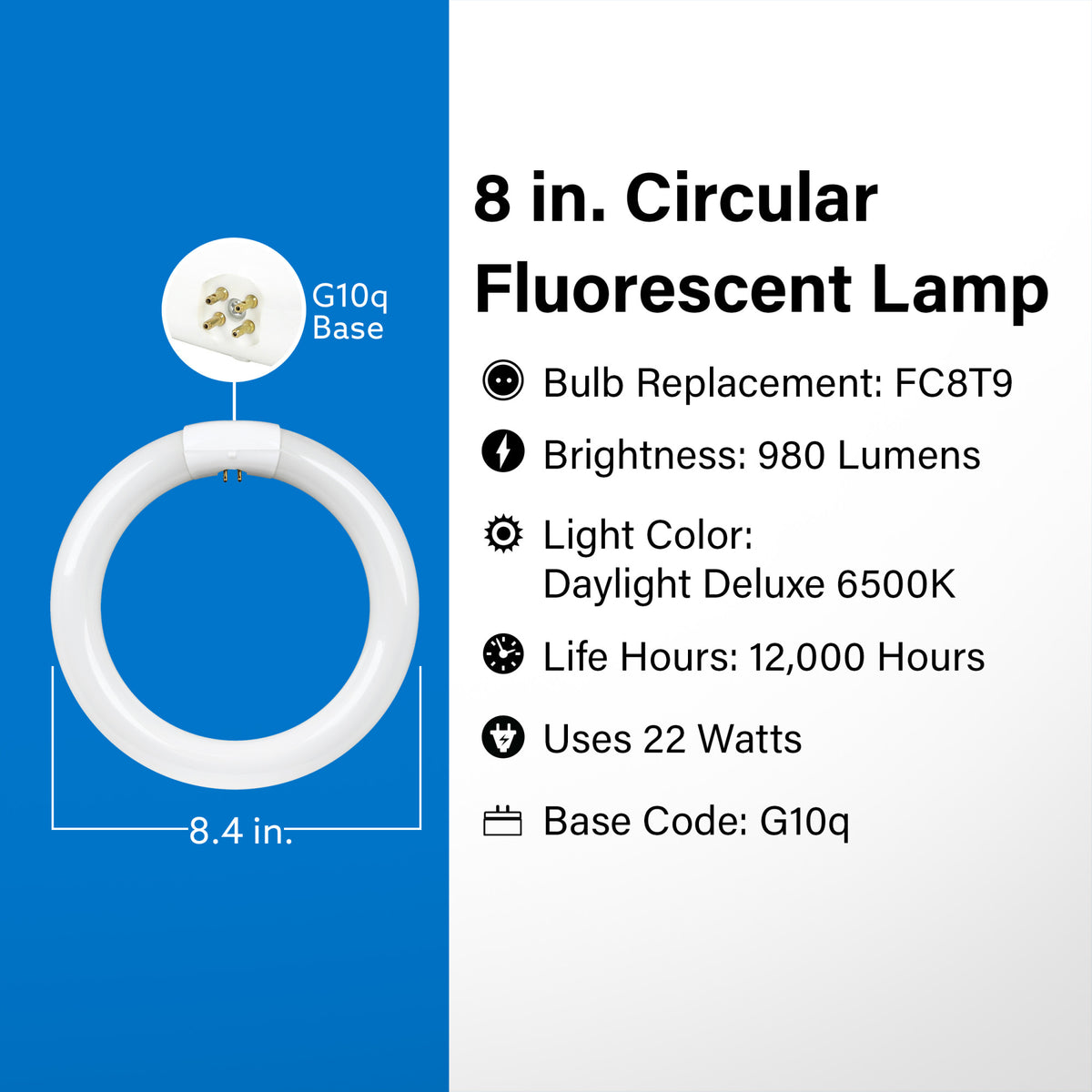 22W Daylight Deluxe (6500K) Circular T9 Non-Dimmable CFL Light Bulb