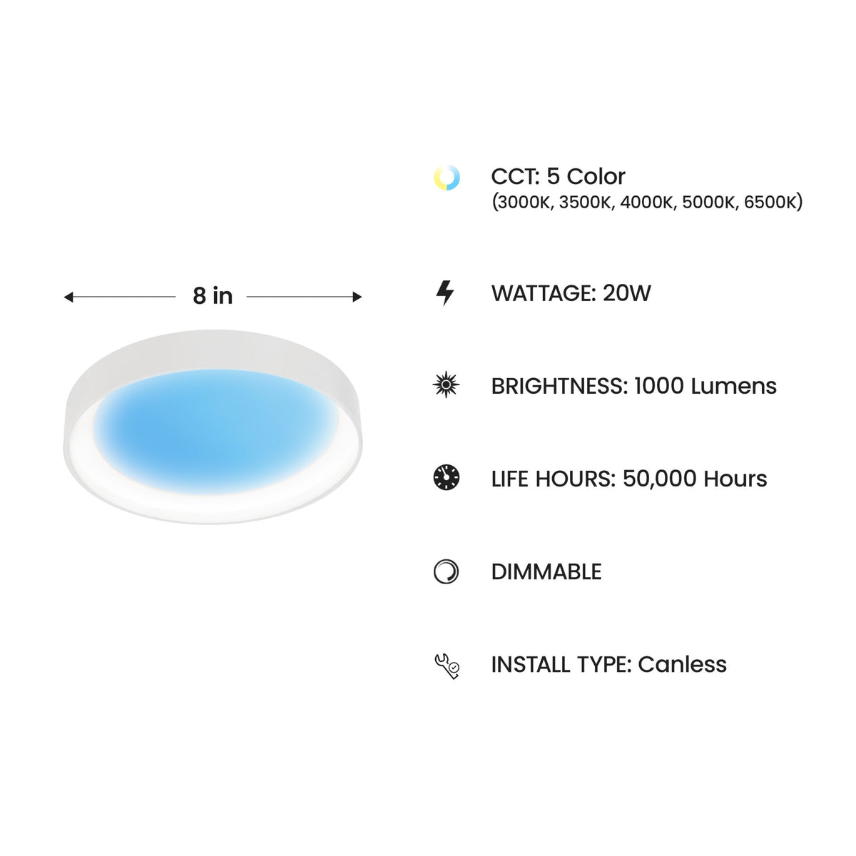 Vista 8 in. Round Canless LED Skylight Fixture