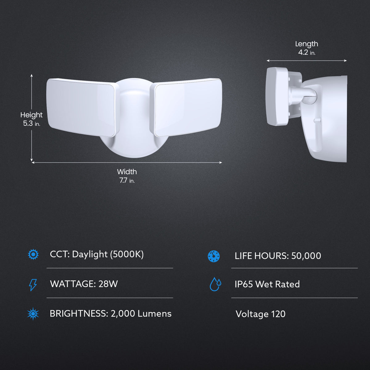 28W White Outdoor Dual Head Integrated LED Flood Light