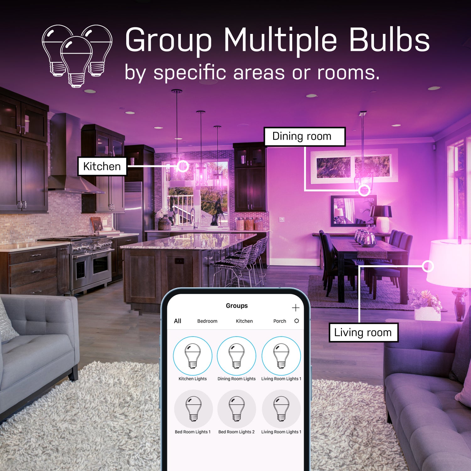 9W (60W Replacement) Color Changing + White A19 Smart Wi-Fi LED Light Bulb
