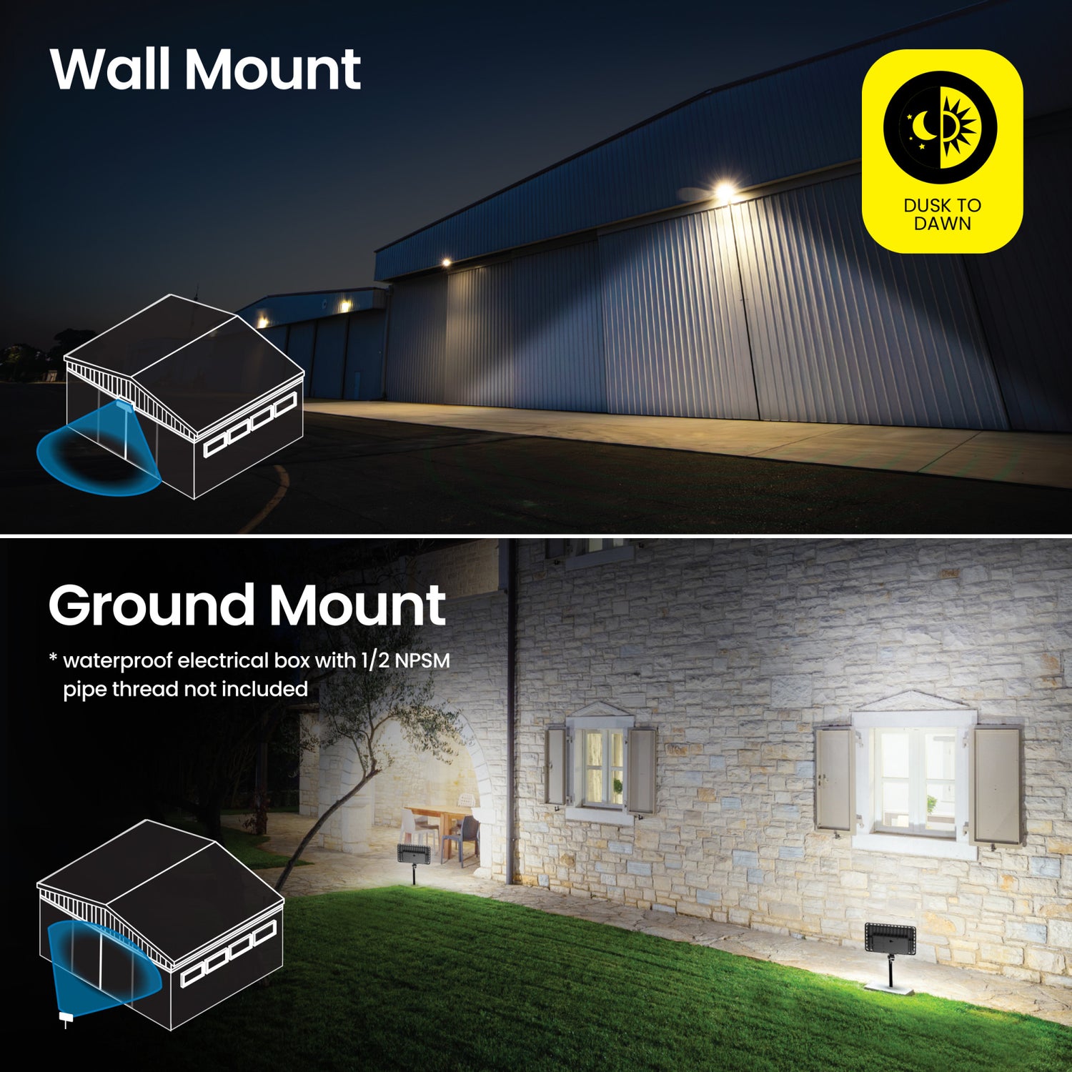8000/6000/4000 Lumens Adjustable White Commercial Flood Light, Bronze