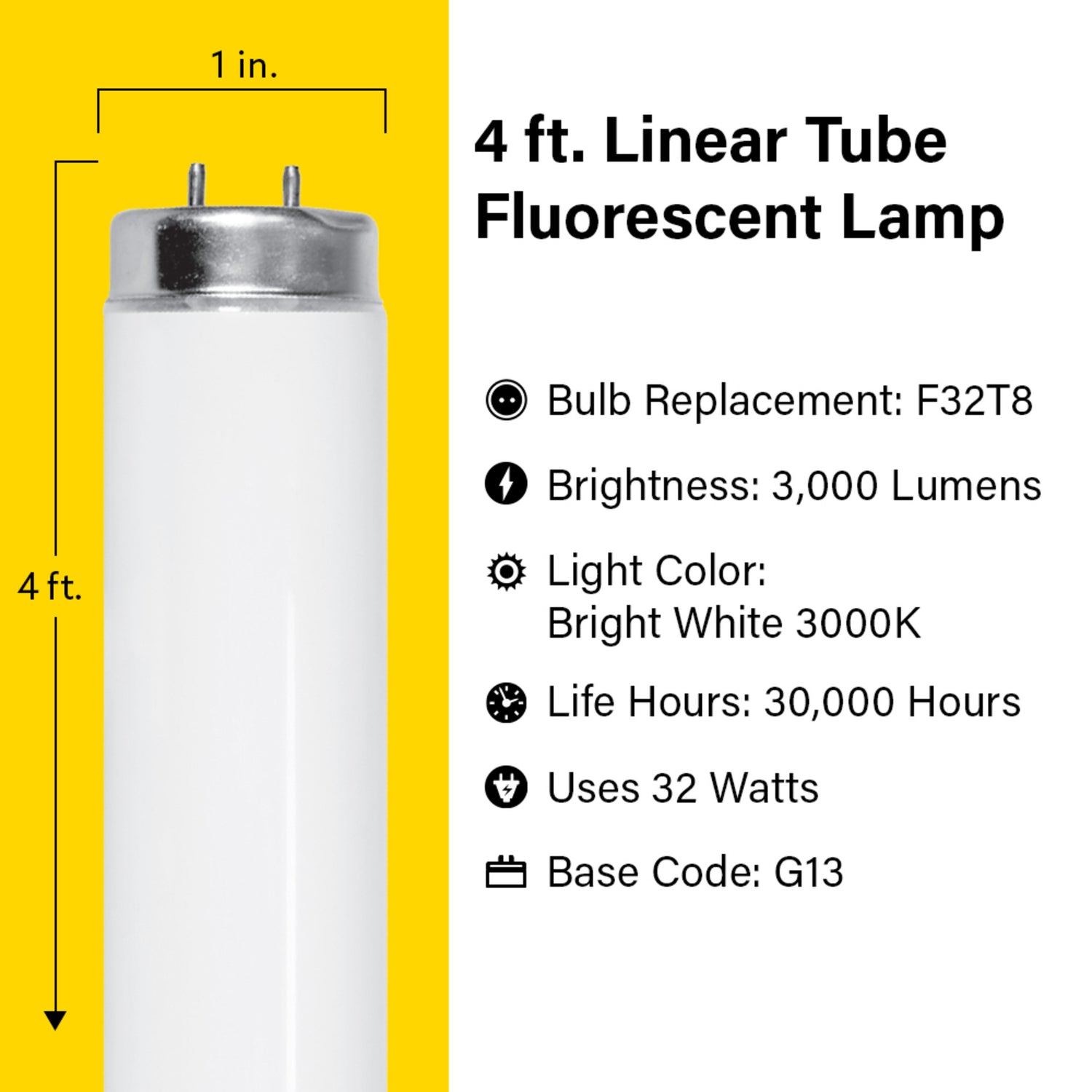 4 ft. 32W Bright White (3000K) T8 G13 Base Fluorescent Linear Tube (10-Pack)