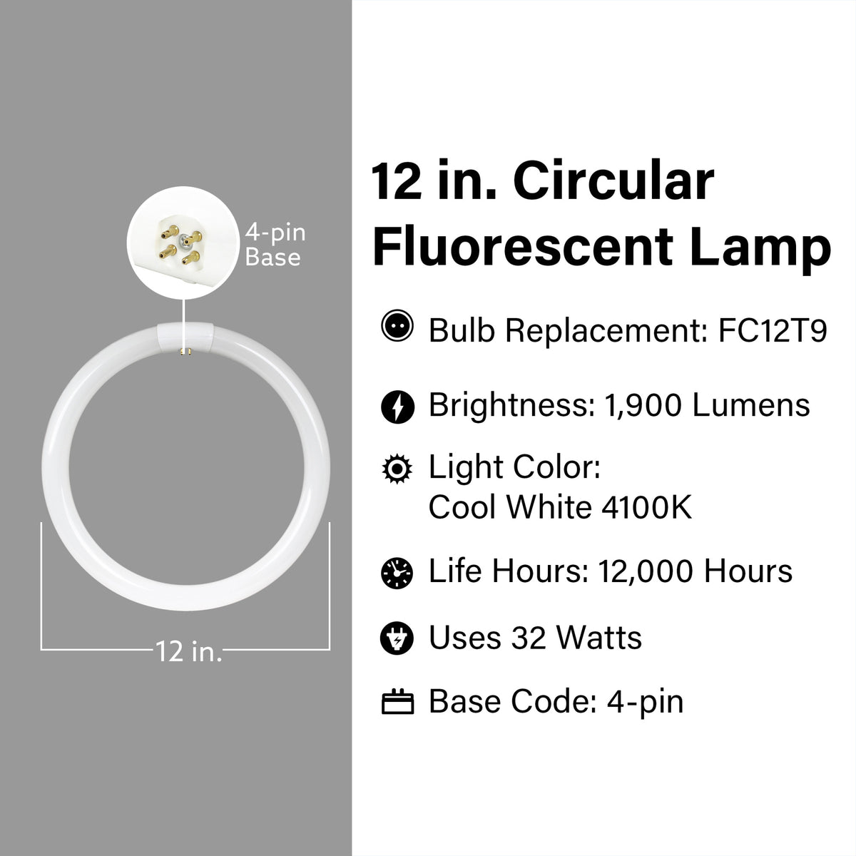 12 in. 32W Cool White (4100K) 4-Pin (T9 Replacement) Fluorescent Circular Light Tube