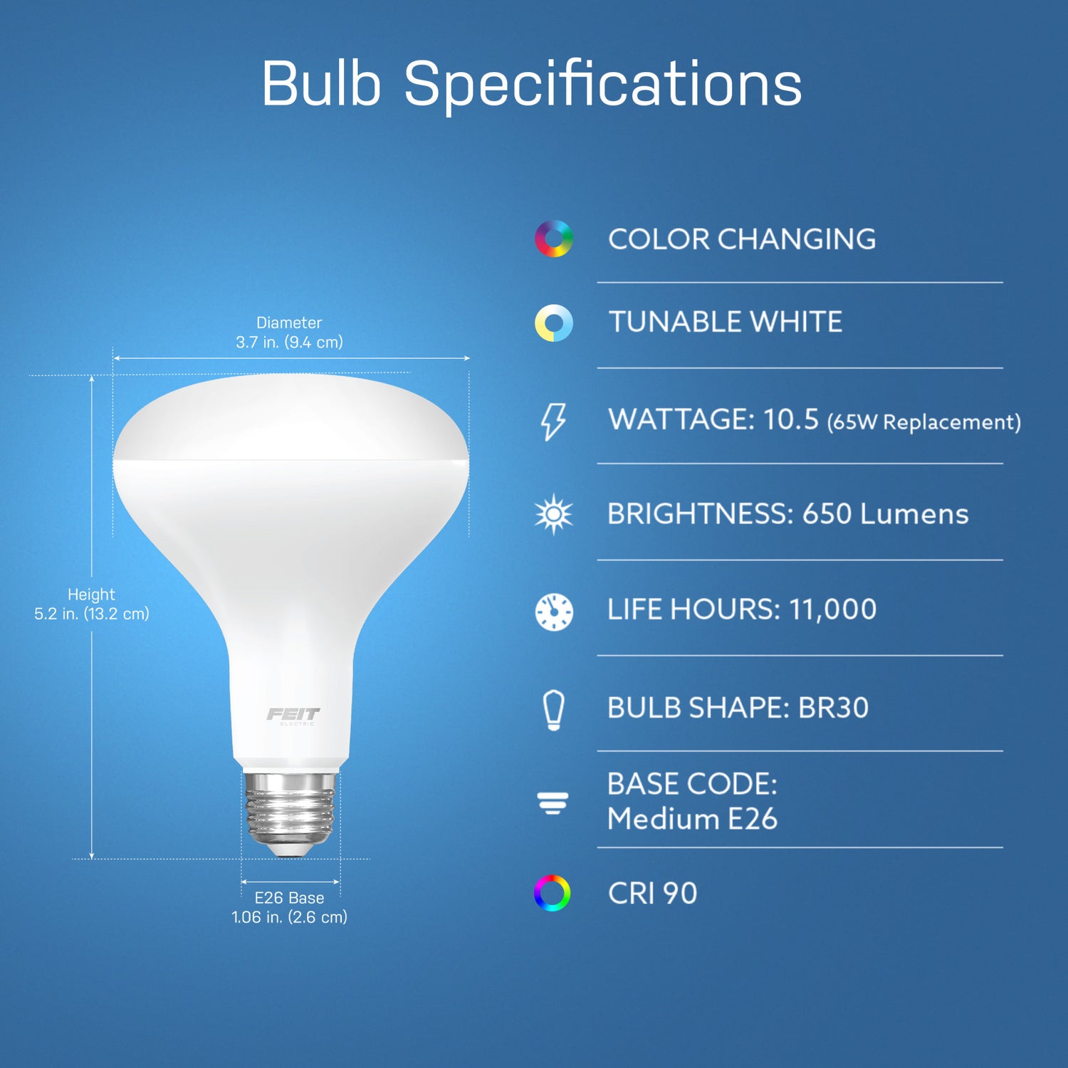 7.2W (65W Replacement) Color Changing BR30 Smart Wi-Fi LED Light Bulb
