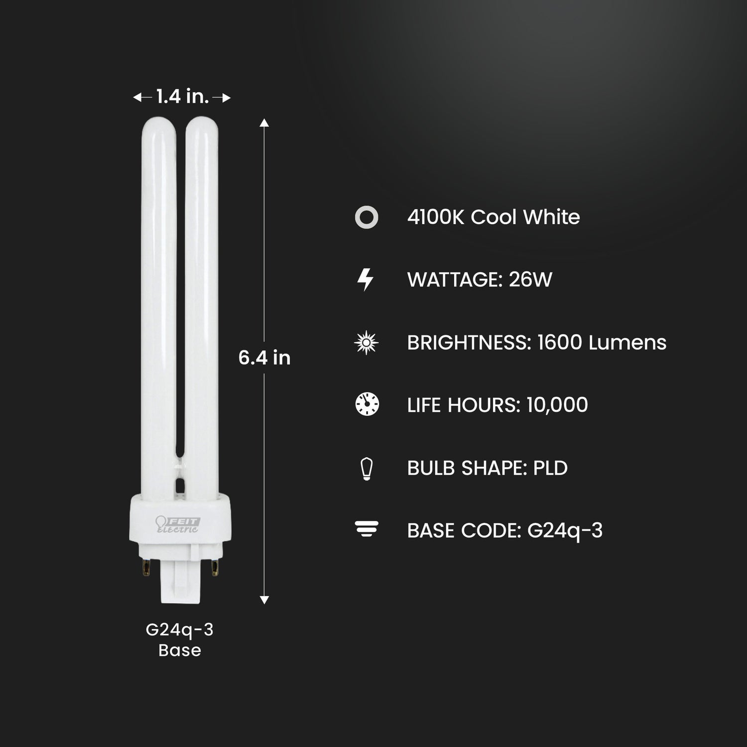 26W Cool White (4100K) PLD Double Twin Tube G24Q-3 Base CFL Bulb