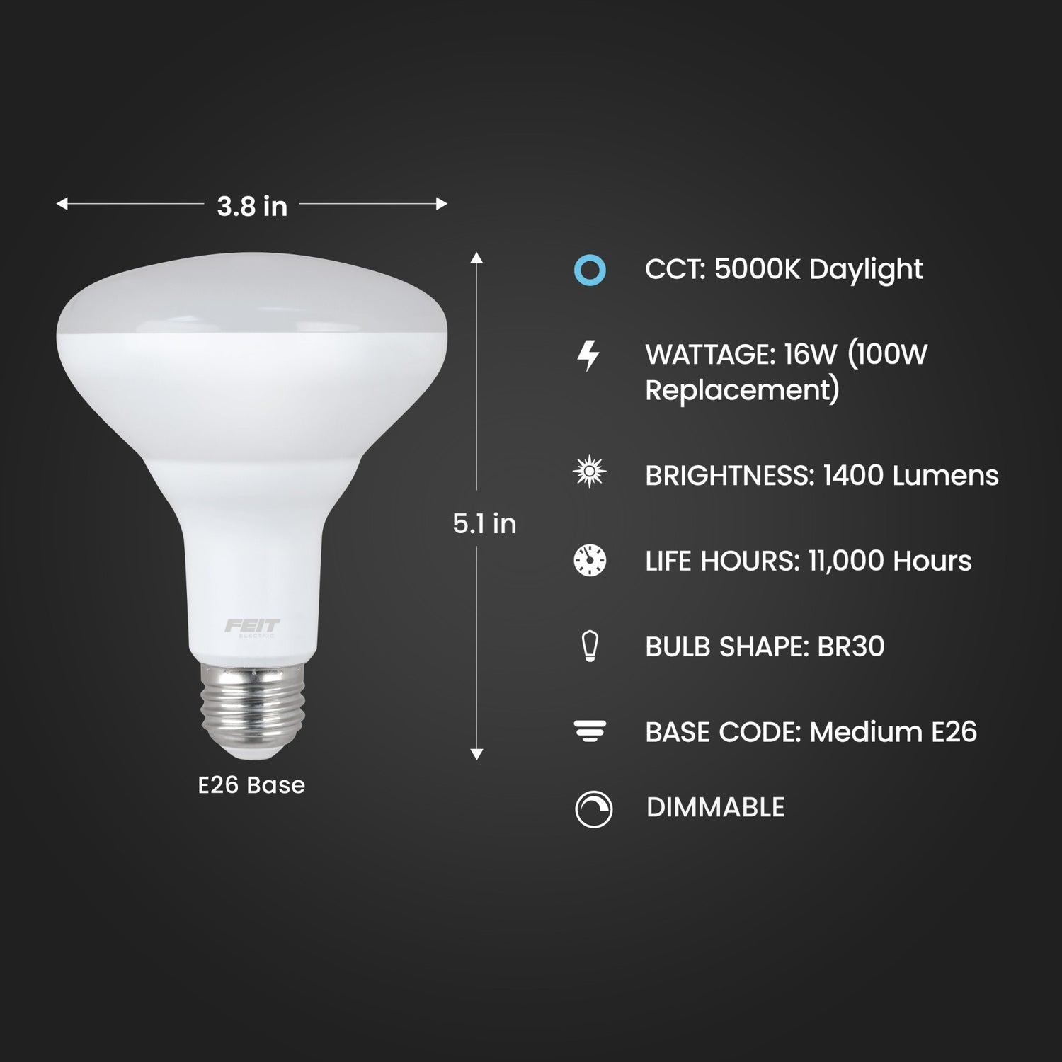 16W (100W Replacement) Daylight (5000K) BR30 Dimmable Reflector Performance LED (6-Pack)
