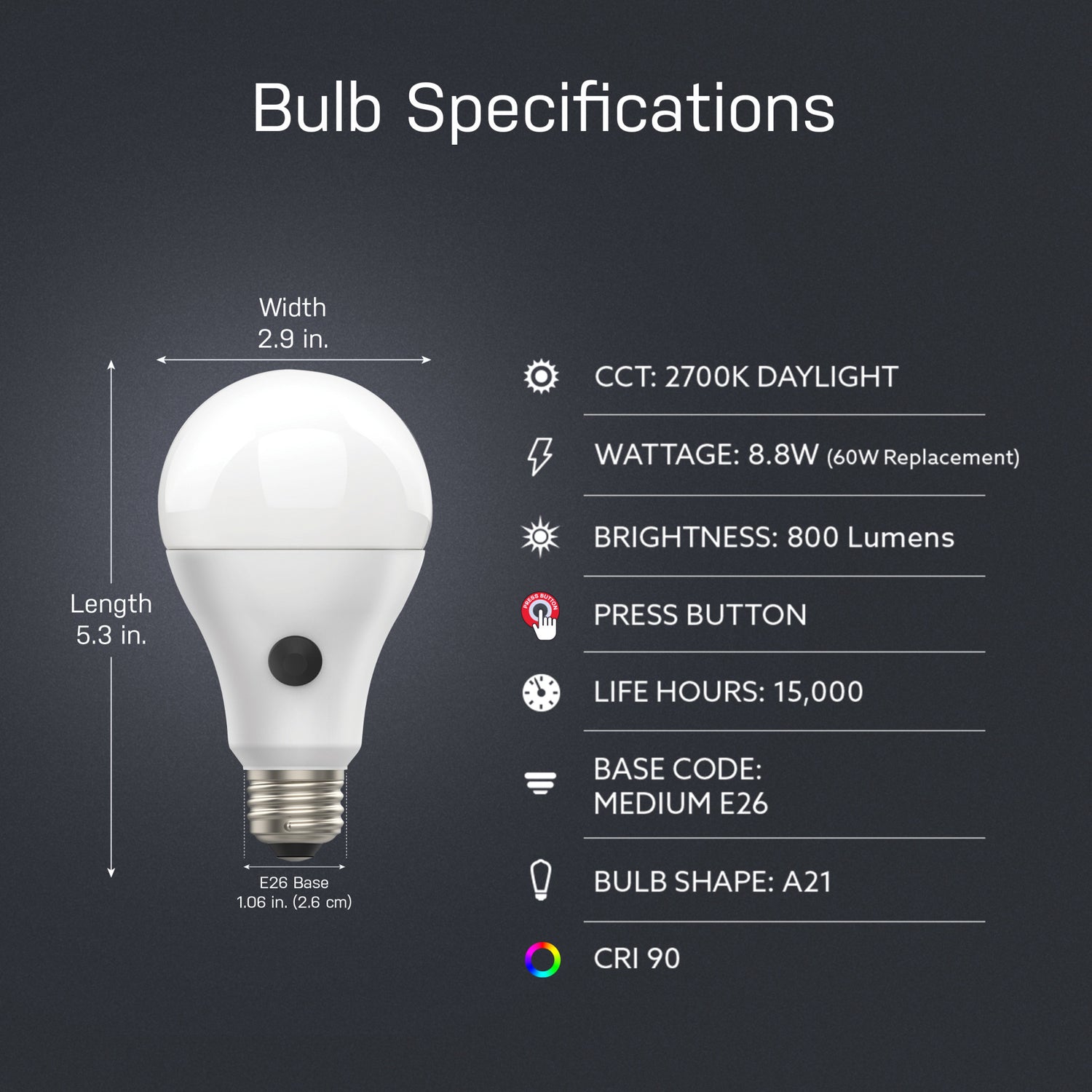 8.8W (60W Replacement) Soft White (2700K) E26 Base A21 LED Bulb with Battery Backup
