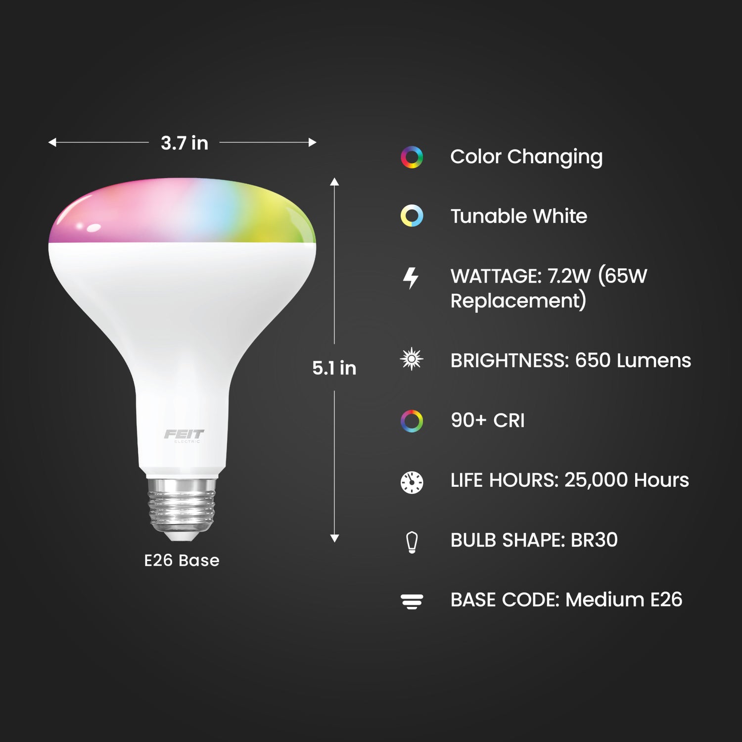 7.2W (65W Replacement) Color Changing BR30 Smart Wi-Fi LED Light Bulb