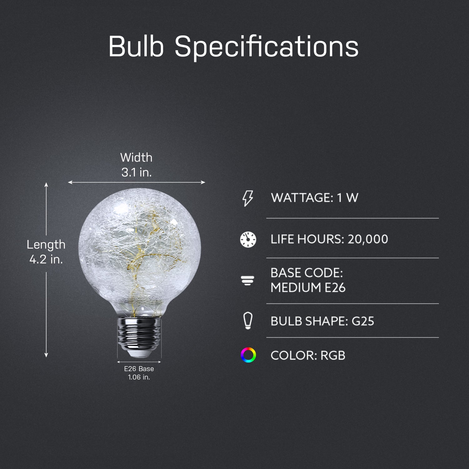 Crackle Glass RGB G25 LED Fairy Light