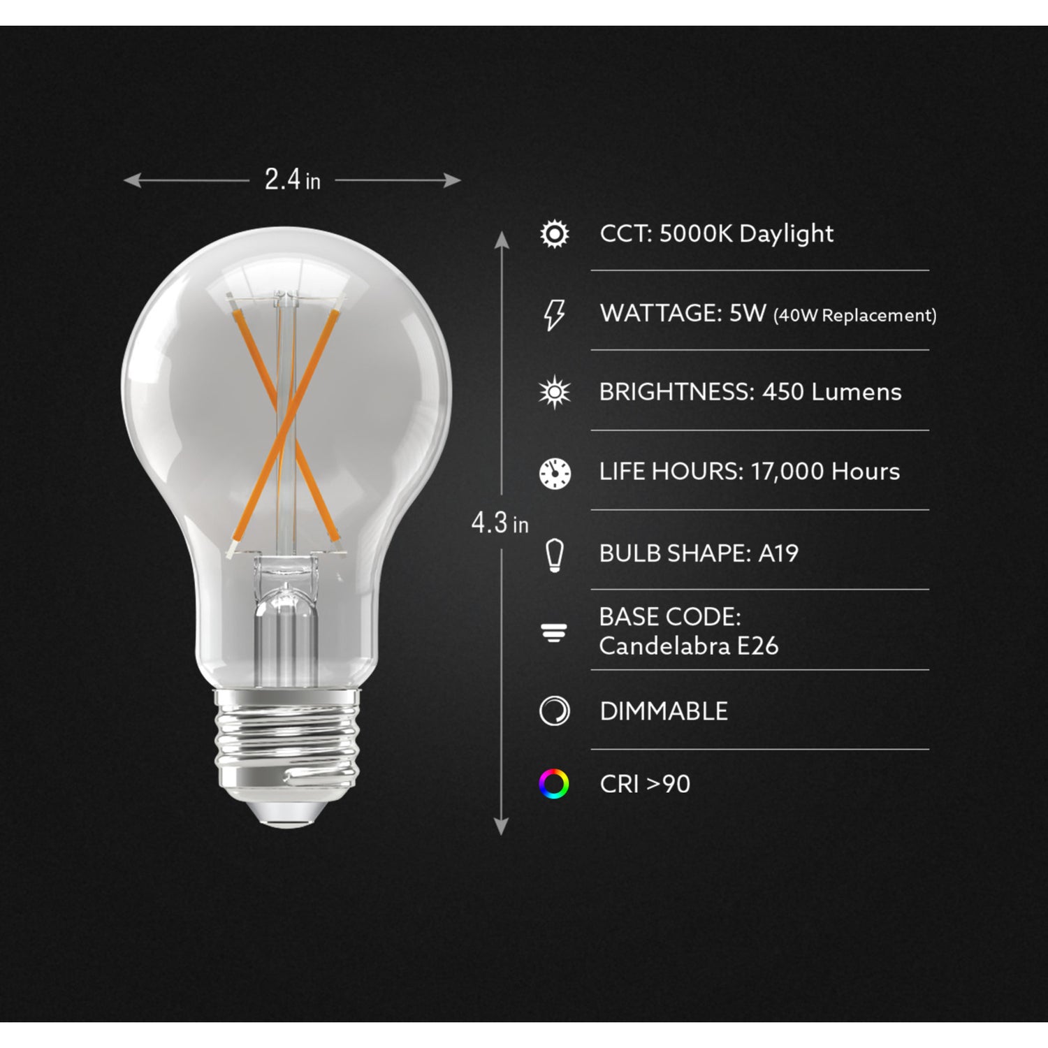 5W (40W Replacement) Daylight (5000K) Medium E26 Base A19 Enhance Dimmable Clear General Purpose LED Light Bulb (4-Pack)