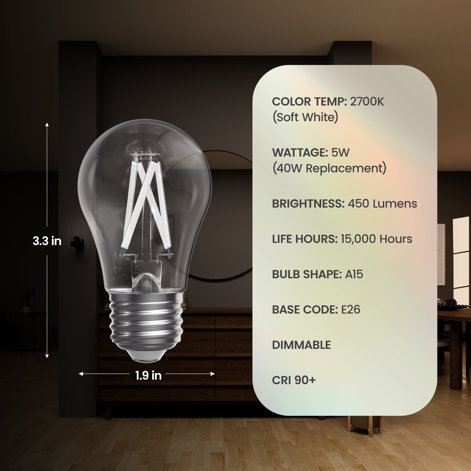 5W (40W Replacement) Soft White (2700K) A15 E26 Base Exposed White Filament LED Light Bulb (2-Pack)
