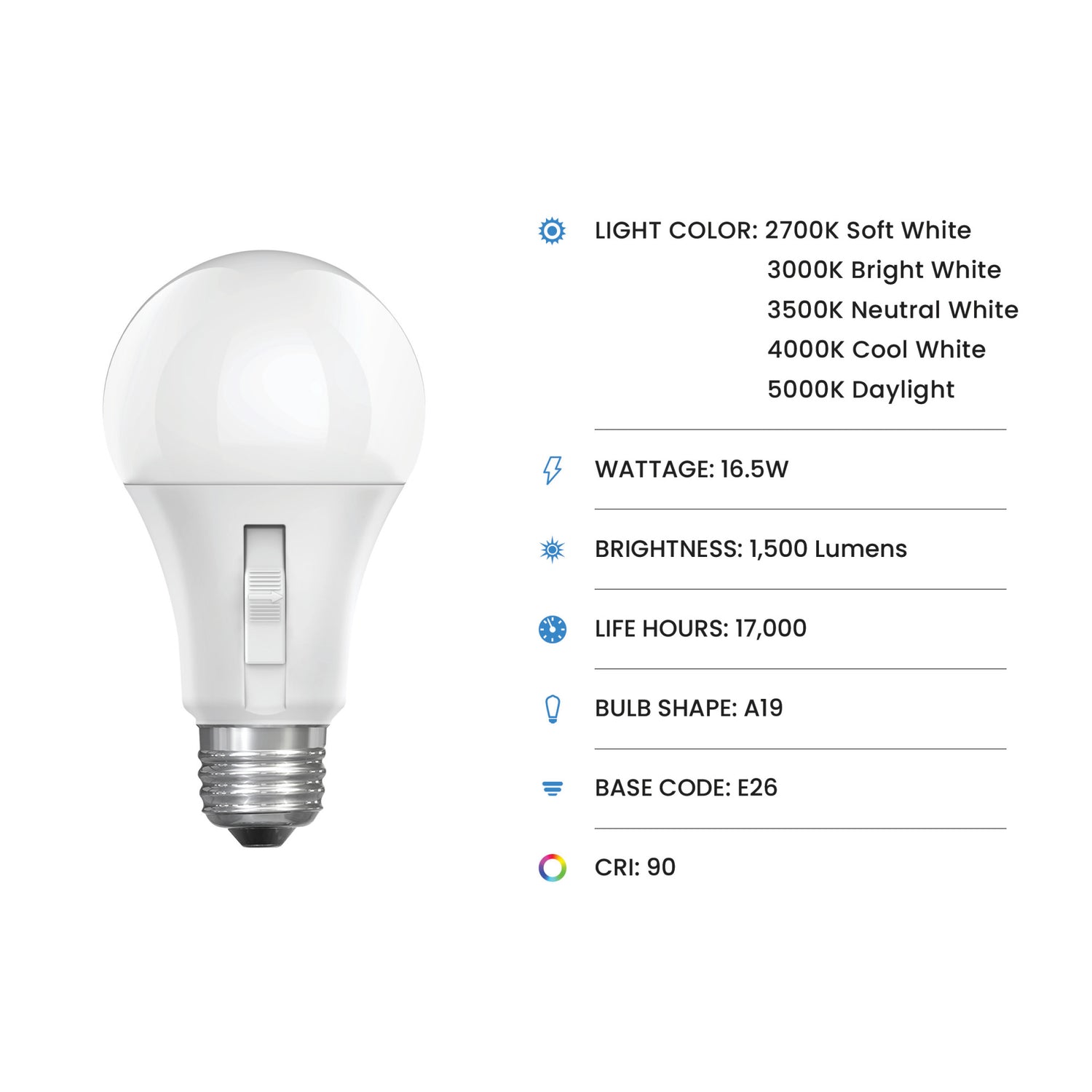 16.5W (100W Replacement) Adjustable White Dusk to Dawn LED Bulb