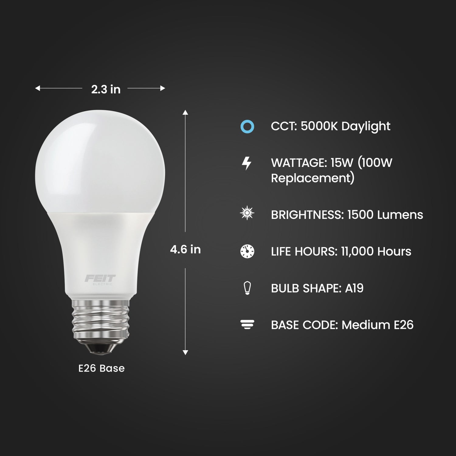 15W (100W Replacement) Daylight (5000K) E26 Base A19 General Purpose LED (4-Pack)