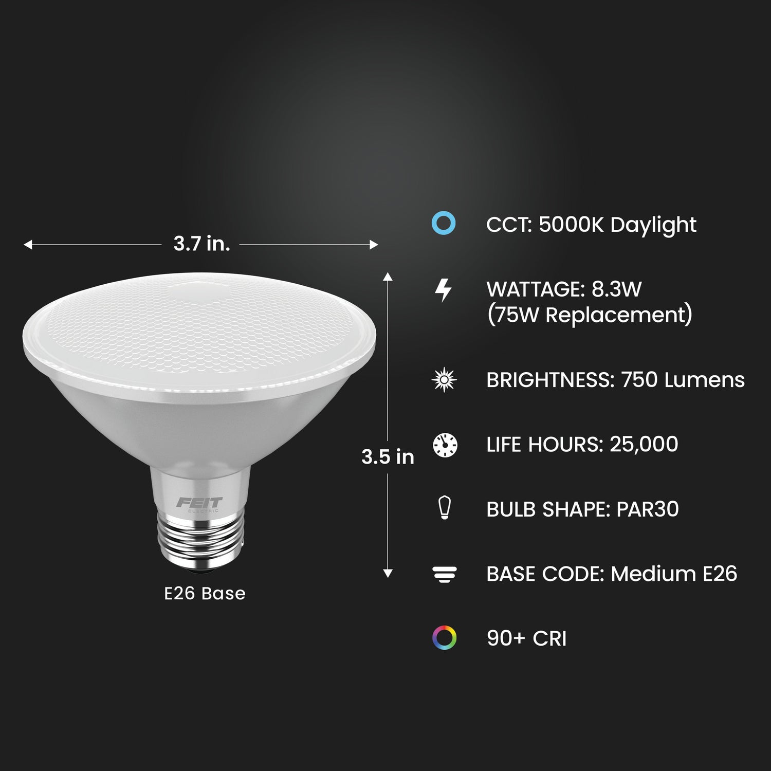 8.3W (75W Replacement) Daylight (5000K) E26 Base PAR30 Short Neck Dimmable Enhance Reflector LED
