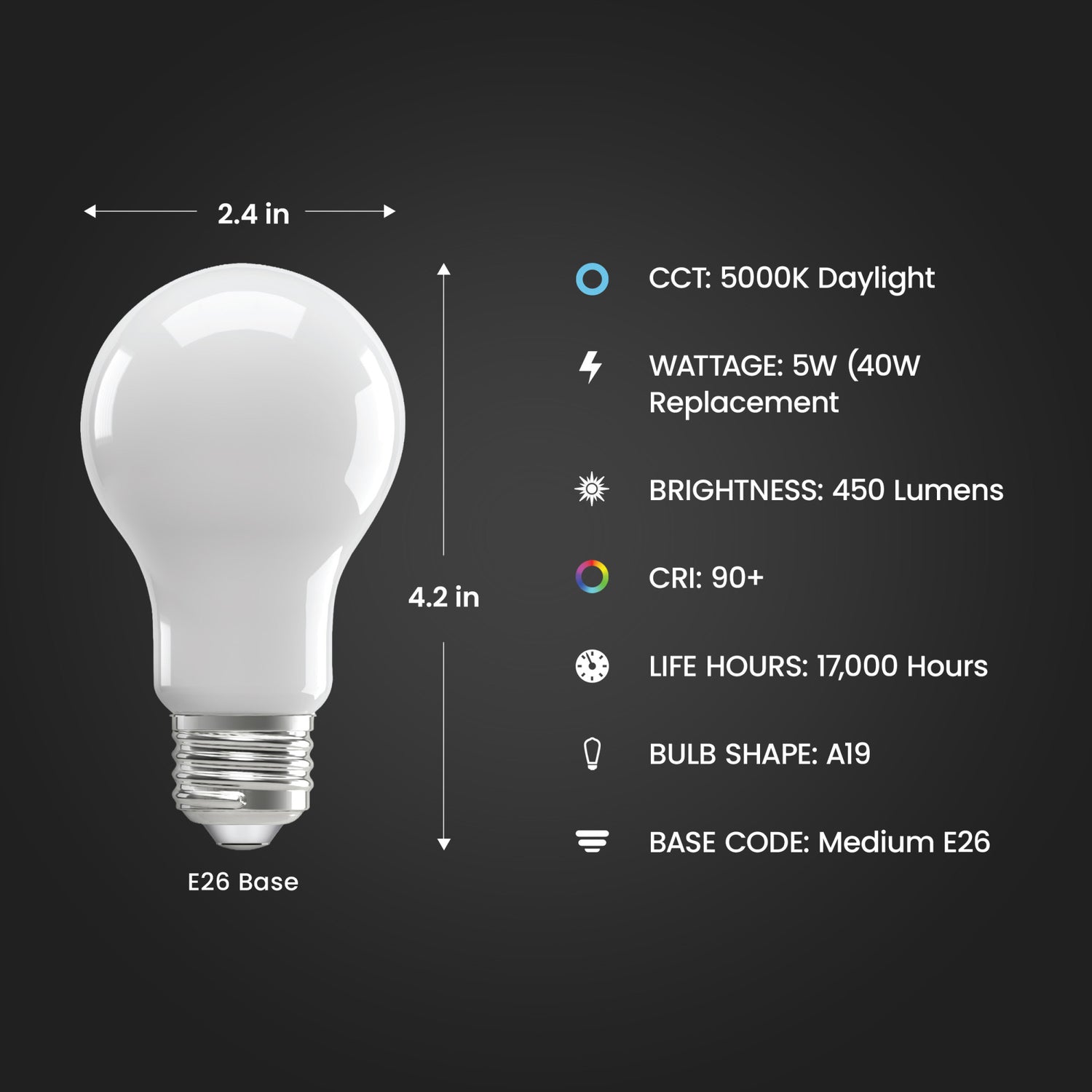 5W (40W Replacement) Daylight (5000K) Medium E26 Base A19 Enhance Dimmable General Purpose LED Light Bulb (4-Pack)