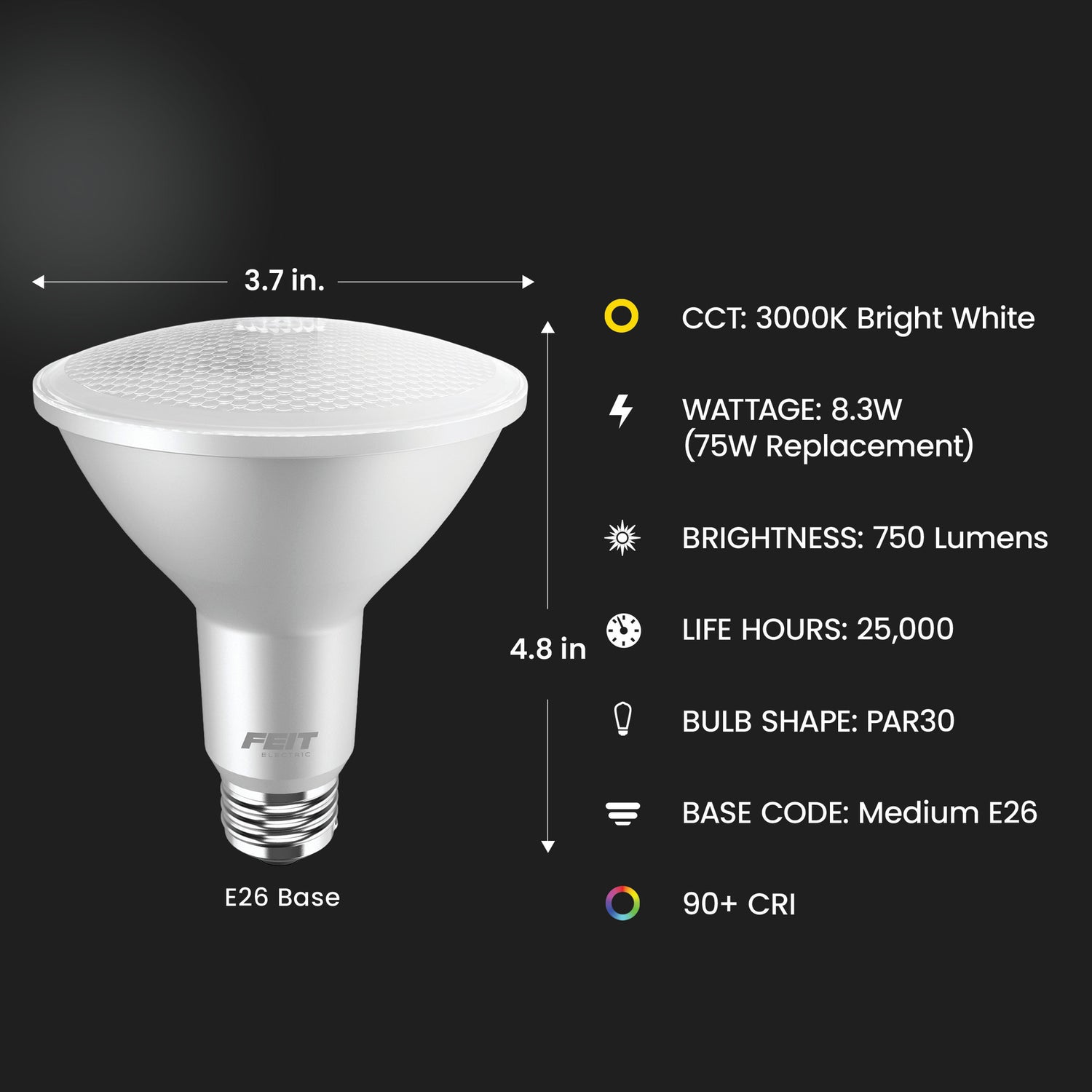8.3W (75W Replacement) Bright White (3000K) E26 Base PAR30 Dimmable Enhance Reflector LED (2-Pack)