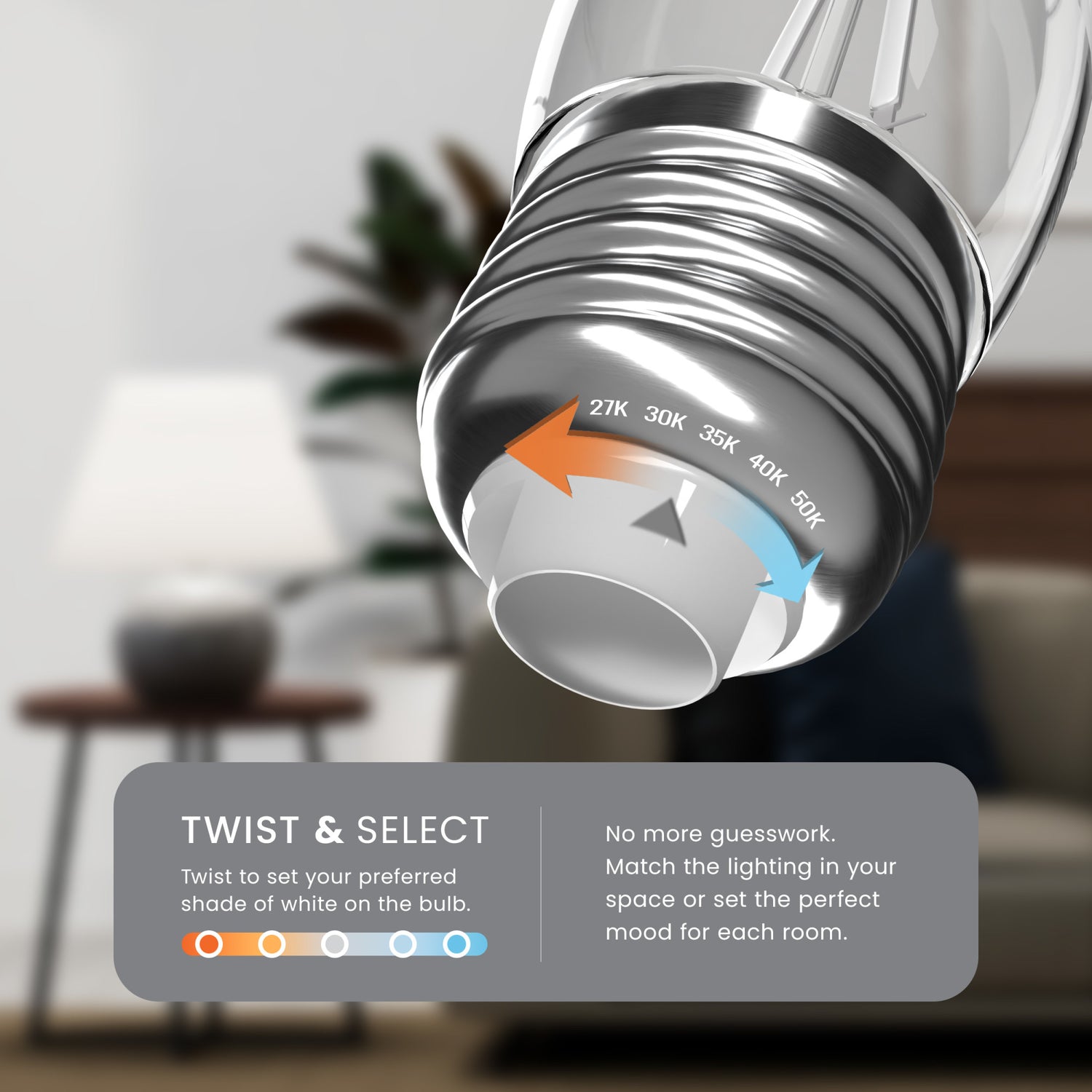 5.5W (60W Equivalent) Selectable White E26 Base BA10 Dimmable Torpedo Tip White Filament LED Bulb (3-Pack)