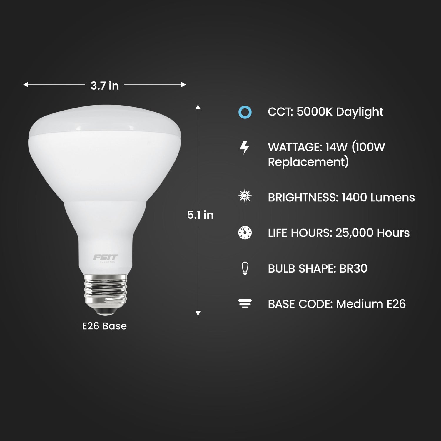 14W (100W Replacement) Daylight (5000K) E26 Base BR30 Dimmable Enhance LED