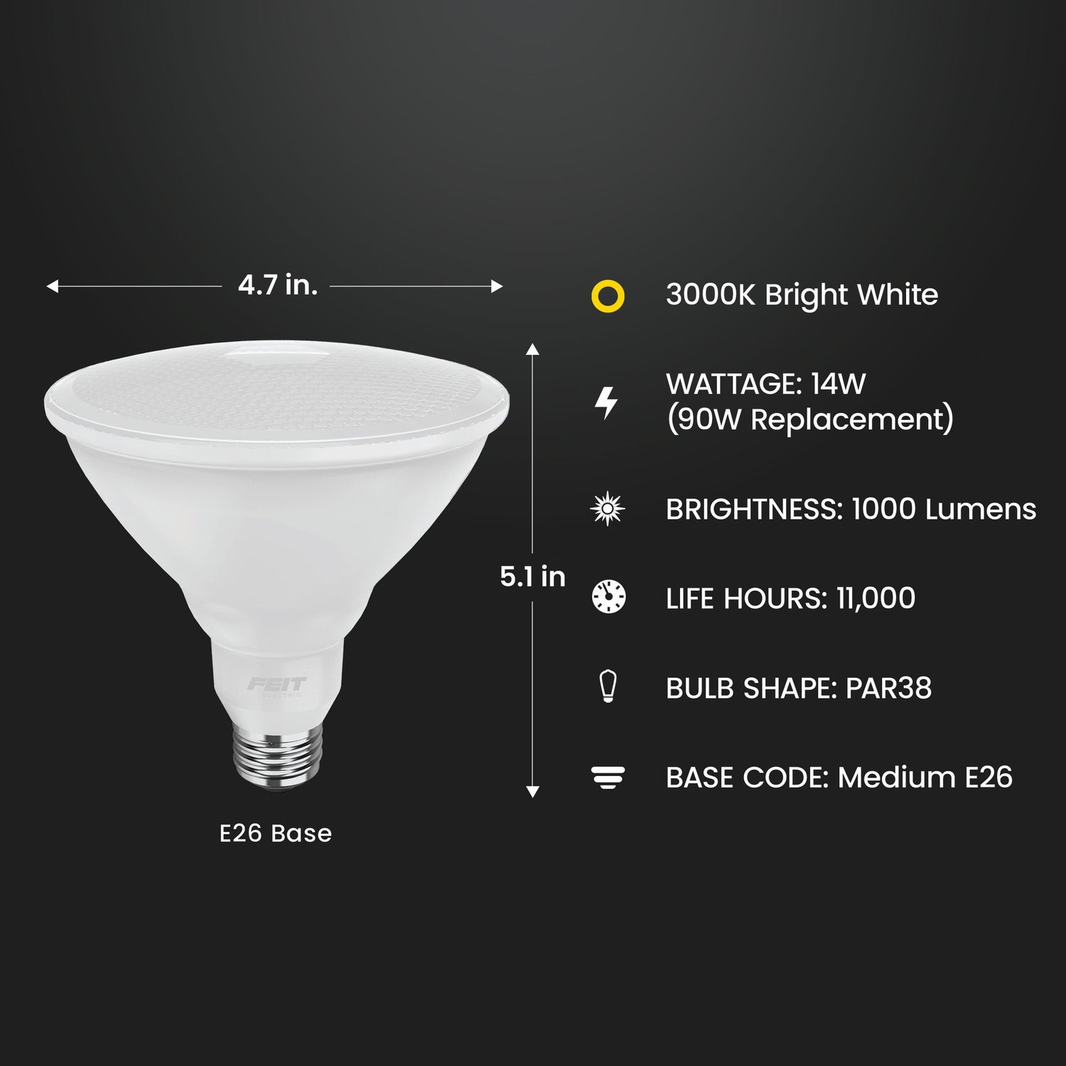 14W (90W Replacement) Bright White (3000K) PAR38 Reflector LED Light Bulb (2-Pack)