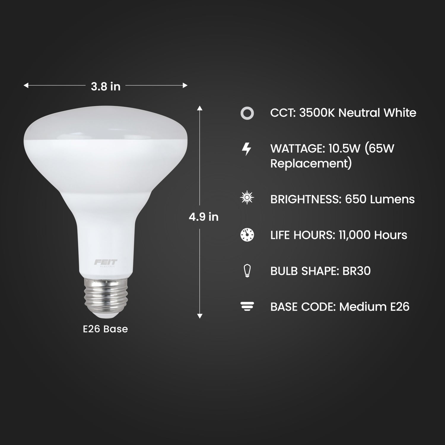 10.5W (65W Replacement) Neutral White (3500K) E26 Base BR30 Dimmable LED (2-Pack)