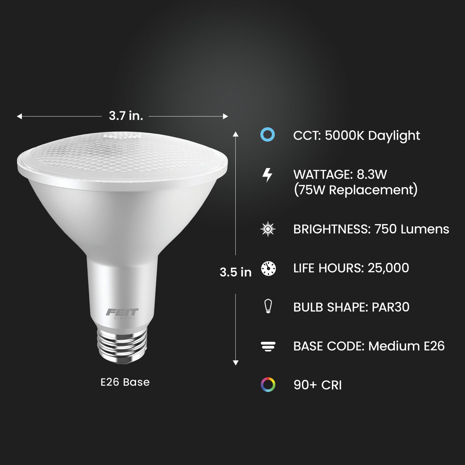 8.3W (75W Replacement) Daylight (5000K) E26 Base PAR30 Dimmable Enhance Reflector LED (2-Pack)