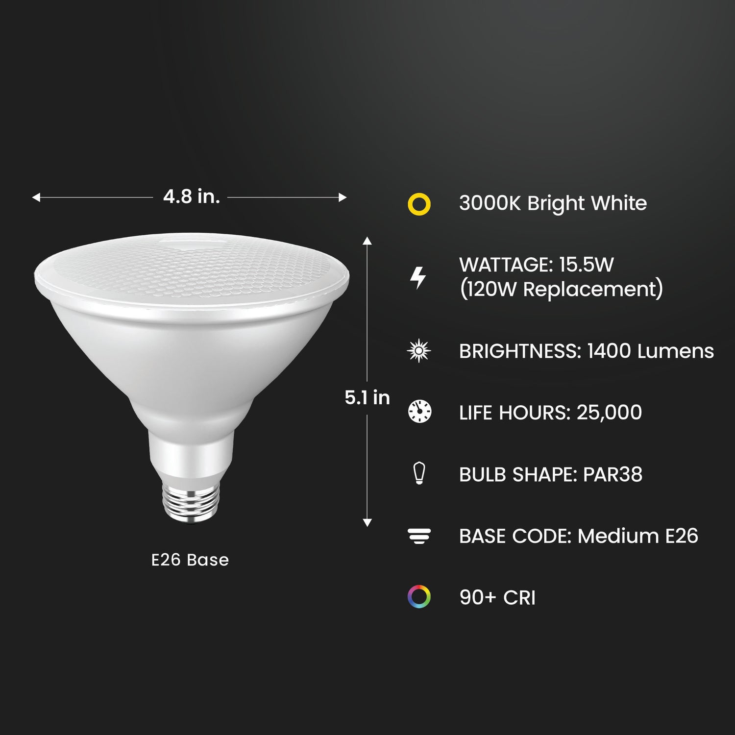 15.5W (120W Replacement) Bright White (3000K) PAR38 Dimmable Enhance Reflector LED