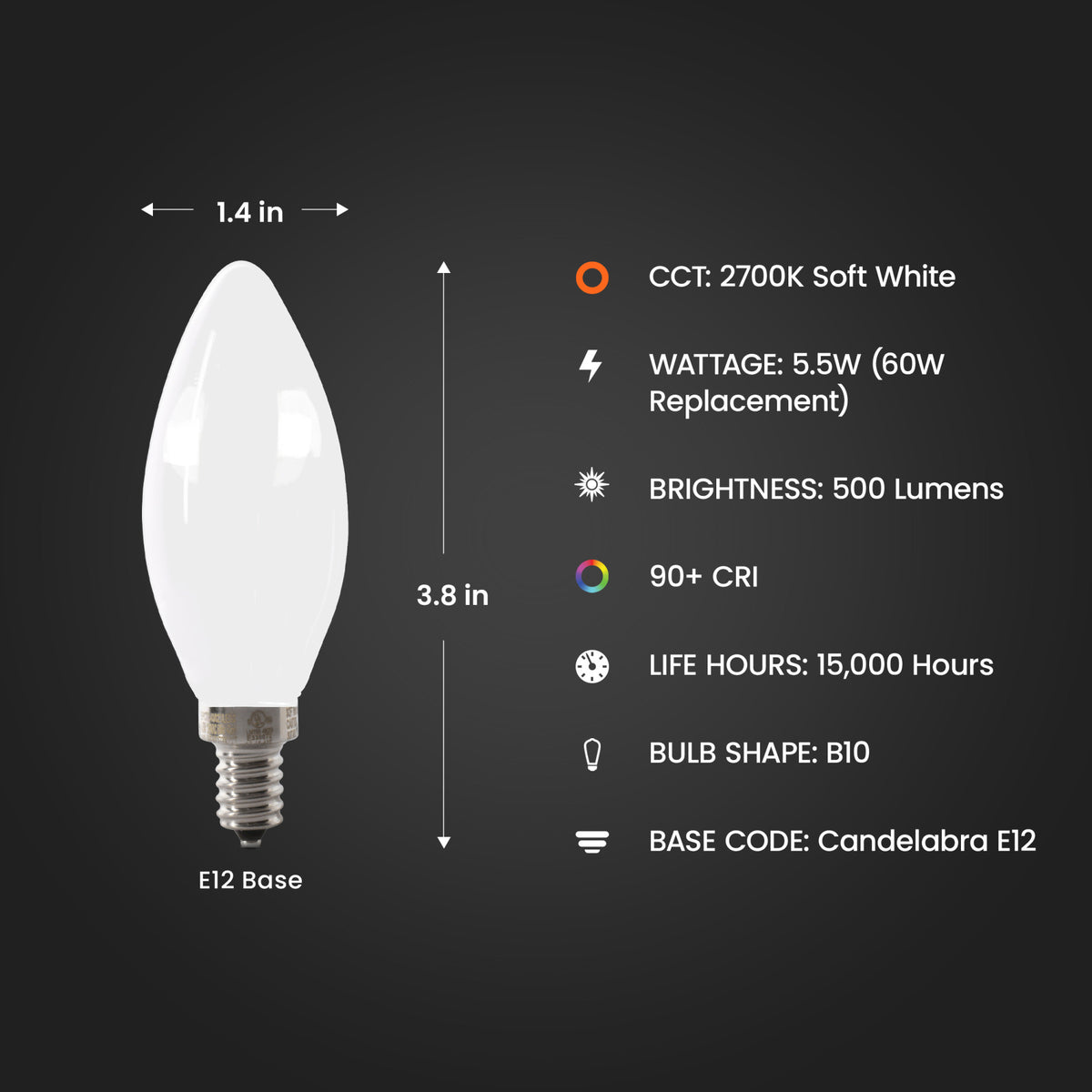 60W Replacement Frost B10 Dimmable Soft White Decorative LED Filament Enhance (2-Pack)