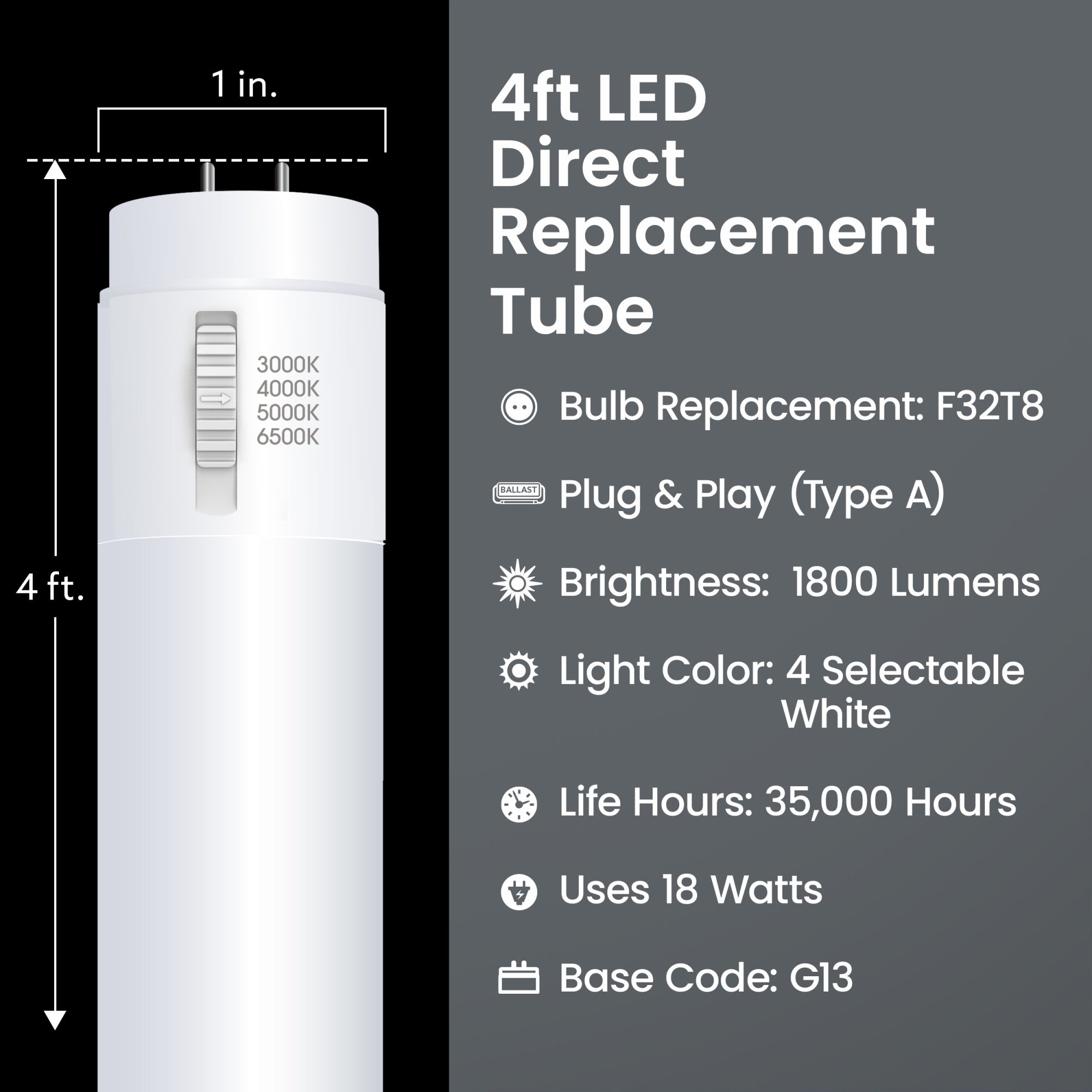 4 ft. 18W (32W Replacement) Adjustable White T8 Direct Replacement
