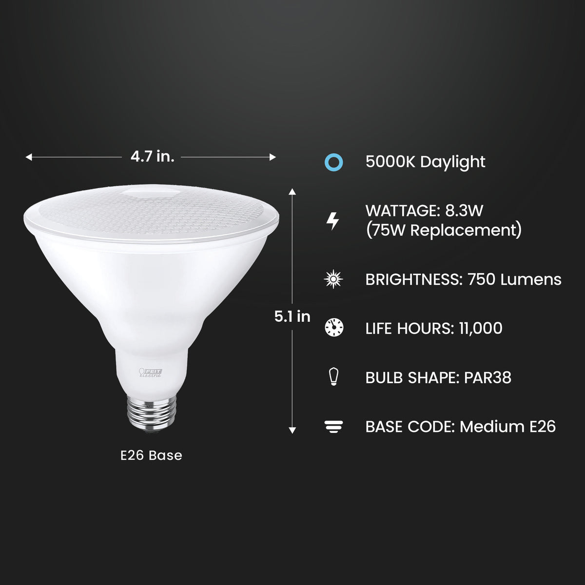 8.3W (75W Replacement) Daylight (5000K) PAR38 E26 Base Reflector LED Light Bulb (4-Pack)