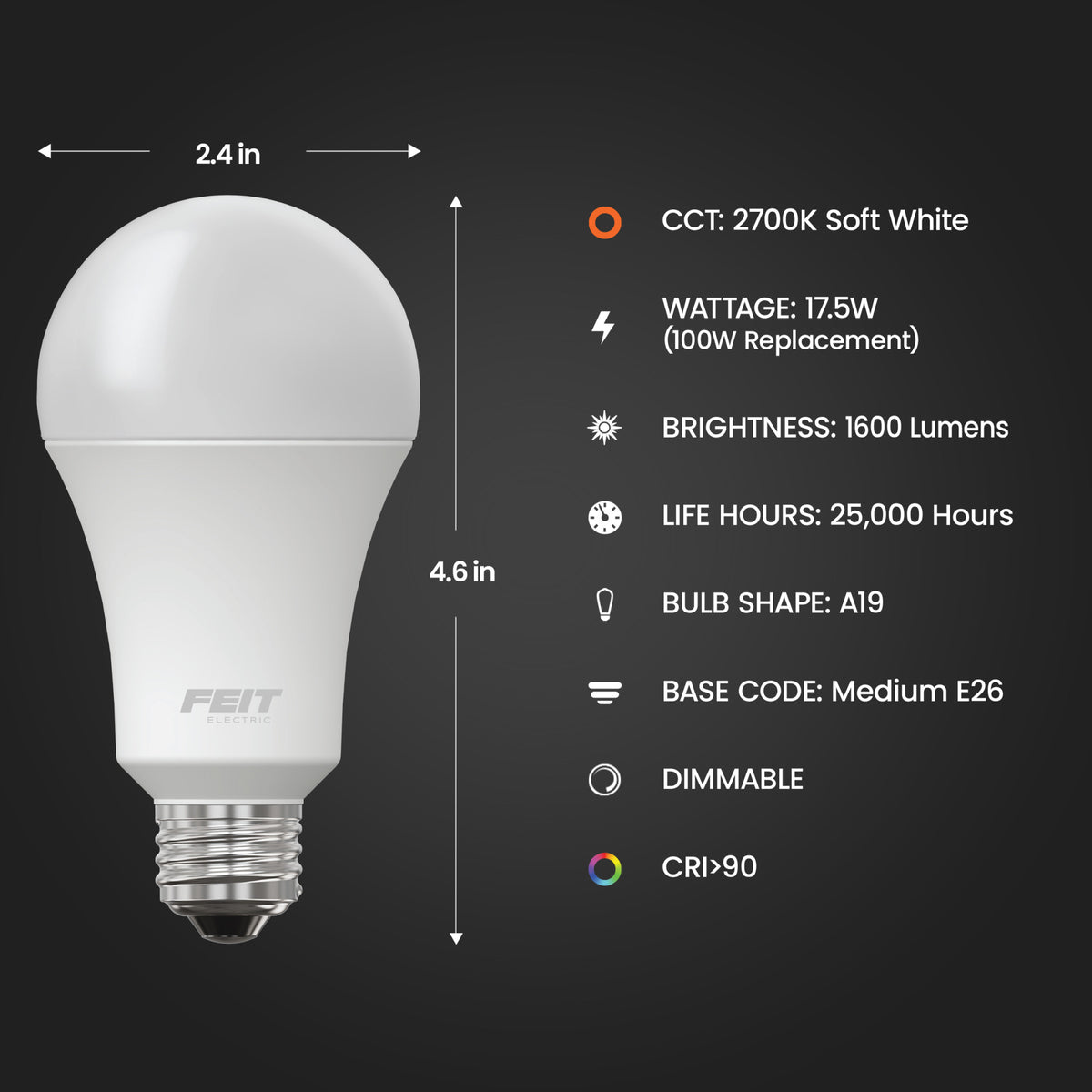 100W Replacement Soft White A19 Dimmable LED Enhance LED (2-Pack)