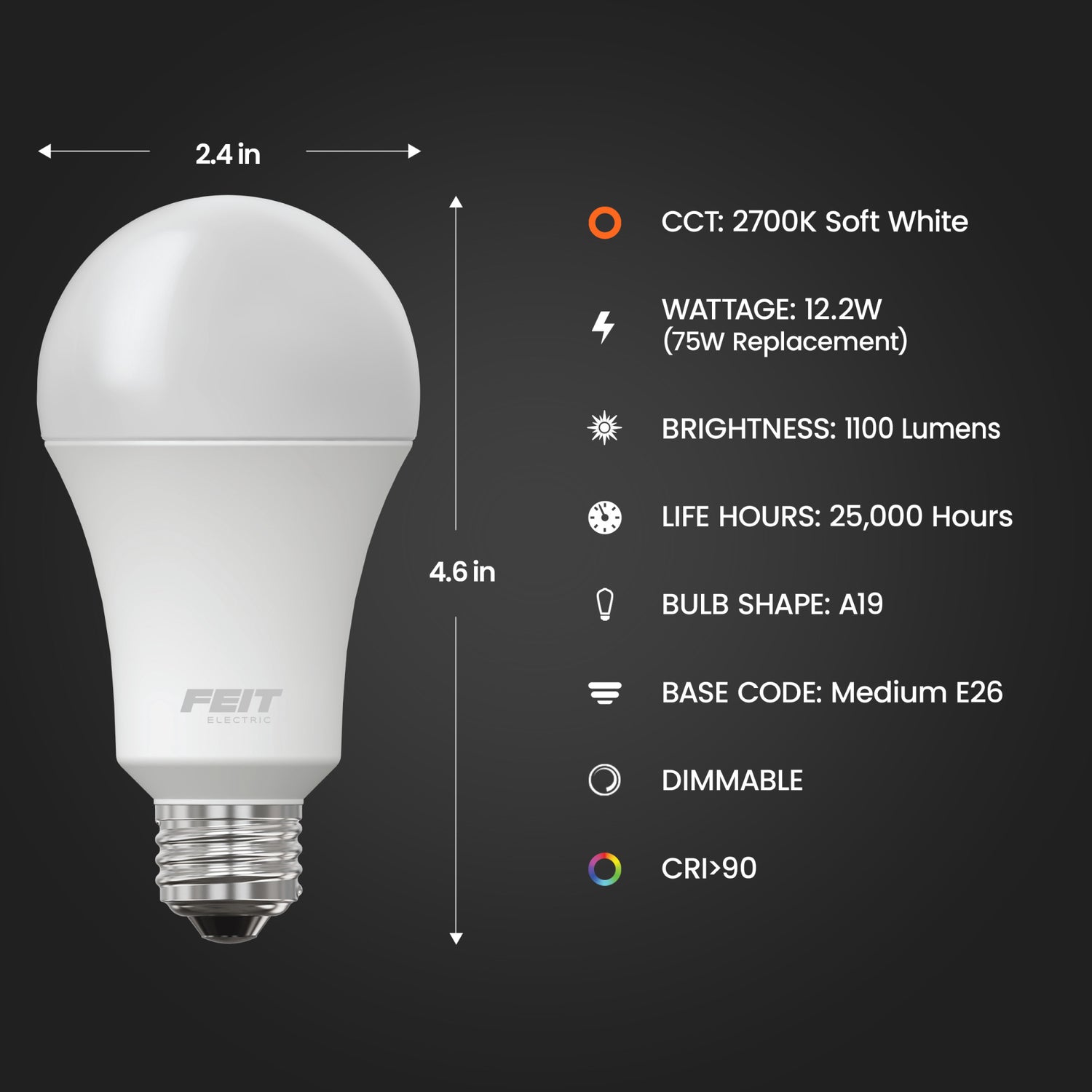 12.2W (75W Replacement) Soft White (2700K) E26 Base A19 Dimmable Enhance General Purpose LED (2-Pack)