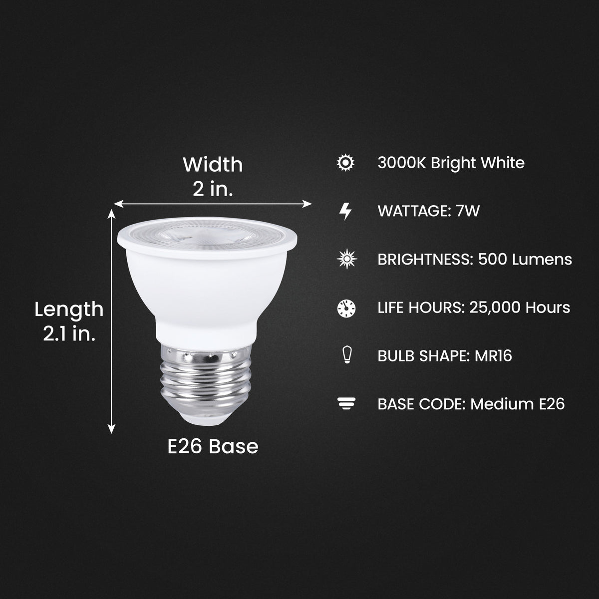 7W (50W Replacement) Bright White (3000K) E26 Base MR16 Dimmable Reflector LED Light Bulb