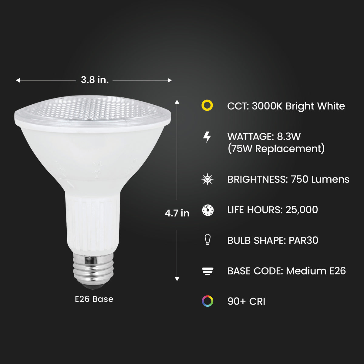 75W Replacement Bright White Long PAR30 Dimmable BeamChoice Reflector LED