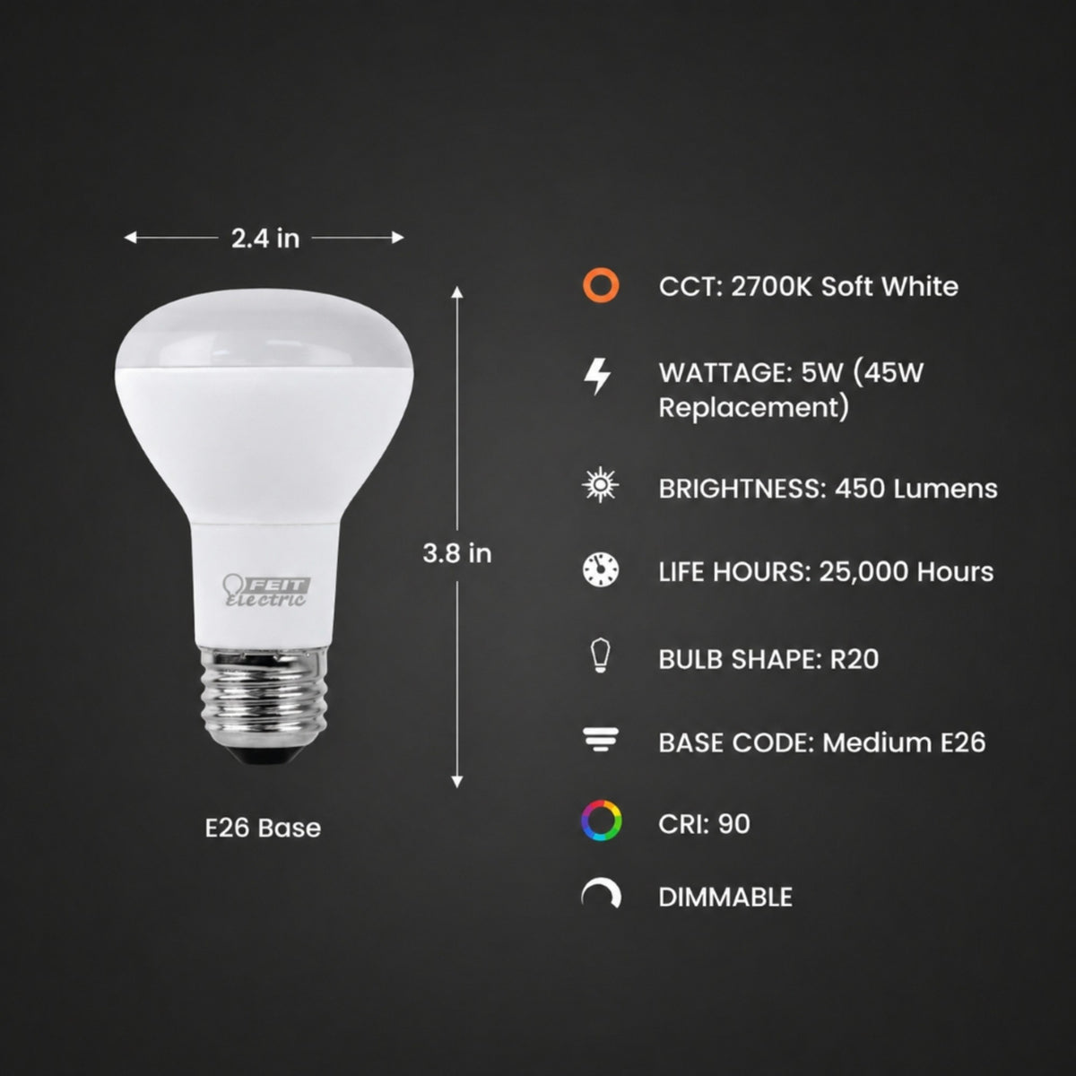 5W (45W Replacement) Soft White (2700K) R20 Dimmable Enhance Reflector LED (3-Pack)