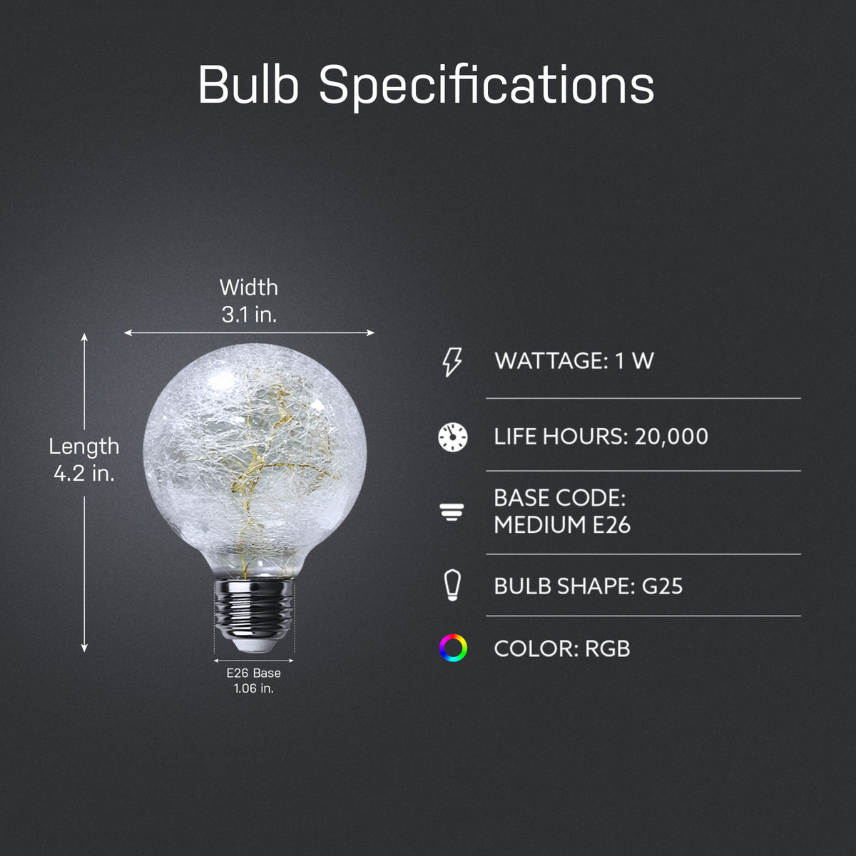 Crackle Glass RGB G25 LED Fairy Light
