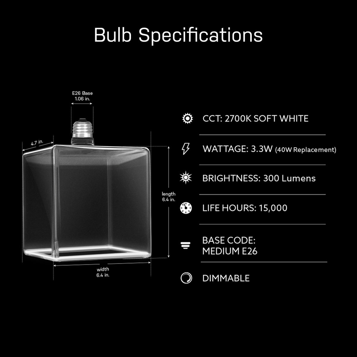 3.3W Soft White (2700K) Clear Cube White Filament LED Bulb