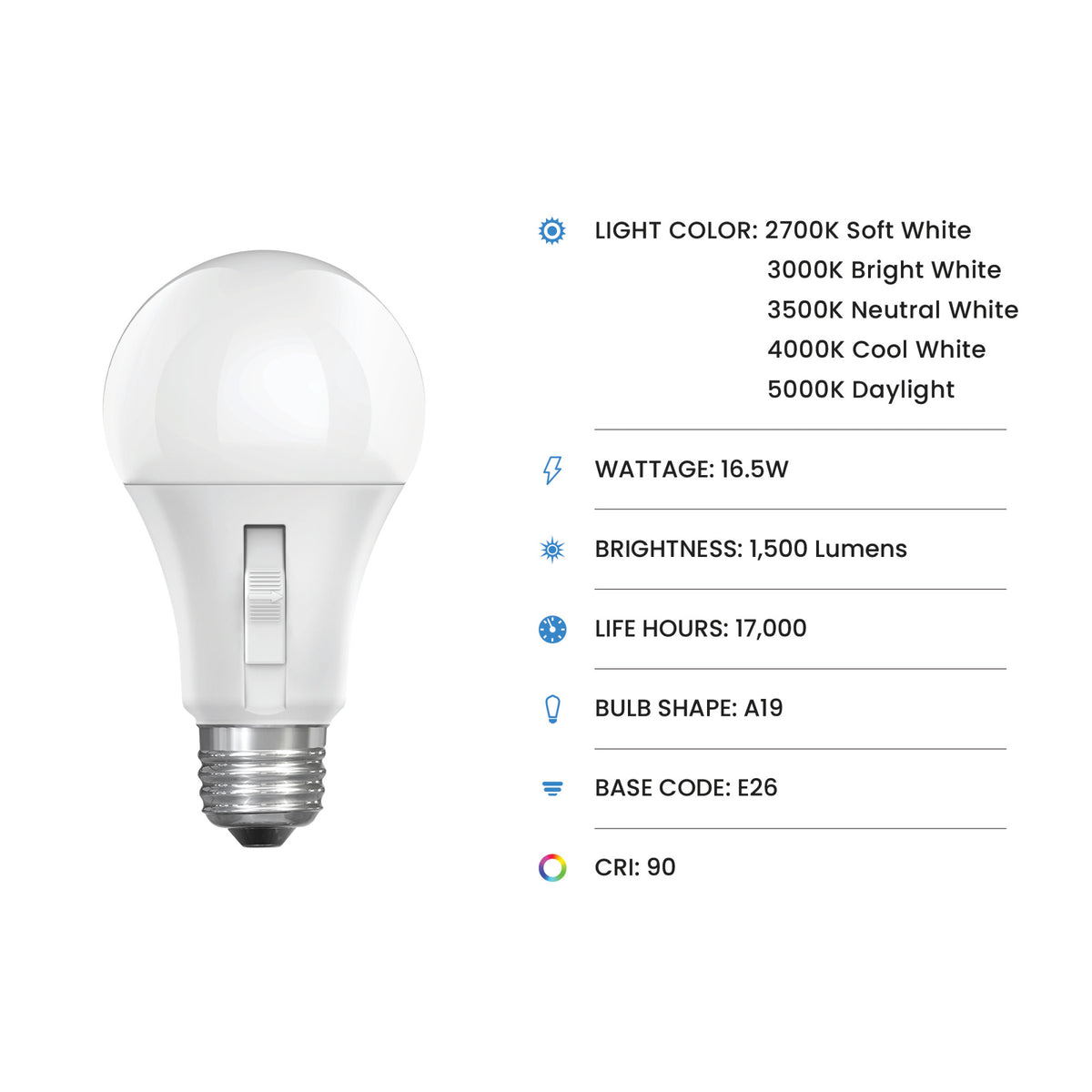 16.5W (100W Replacement) Adjustable White Dusk to Dawn LED Bulb