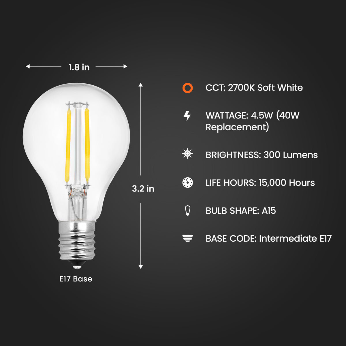40W Replacement A15 Intermediate Base Dimmable Soft White Glass Filament (2-Pack)