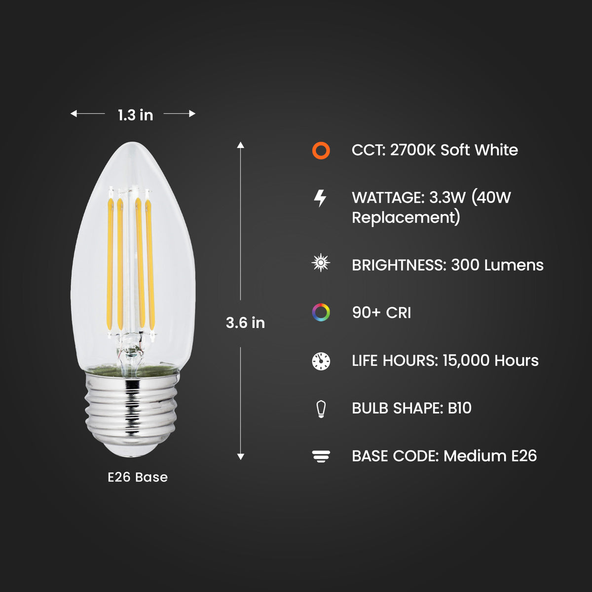 40W Replacement B10 Dimmable Soft White Decorative LED Filament Enhance (2-Pack)