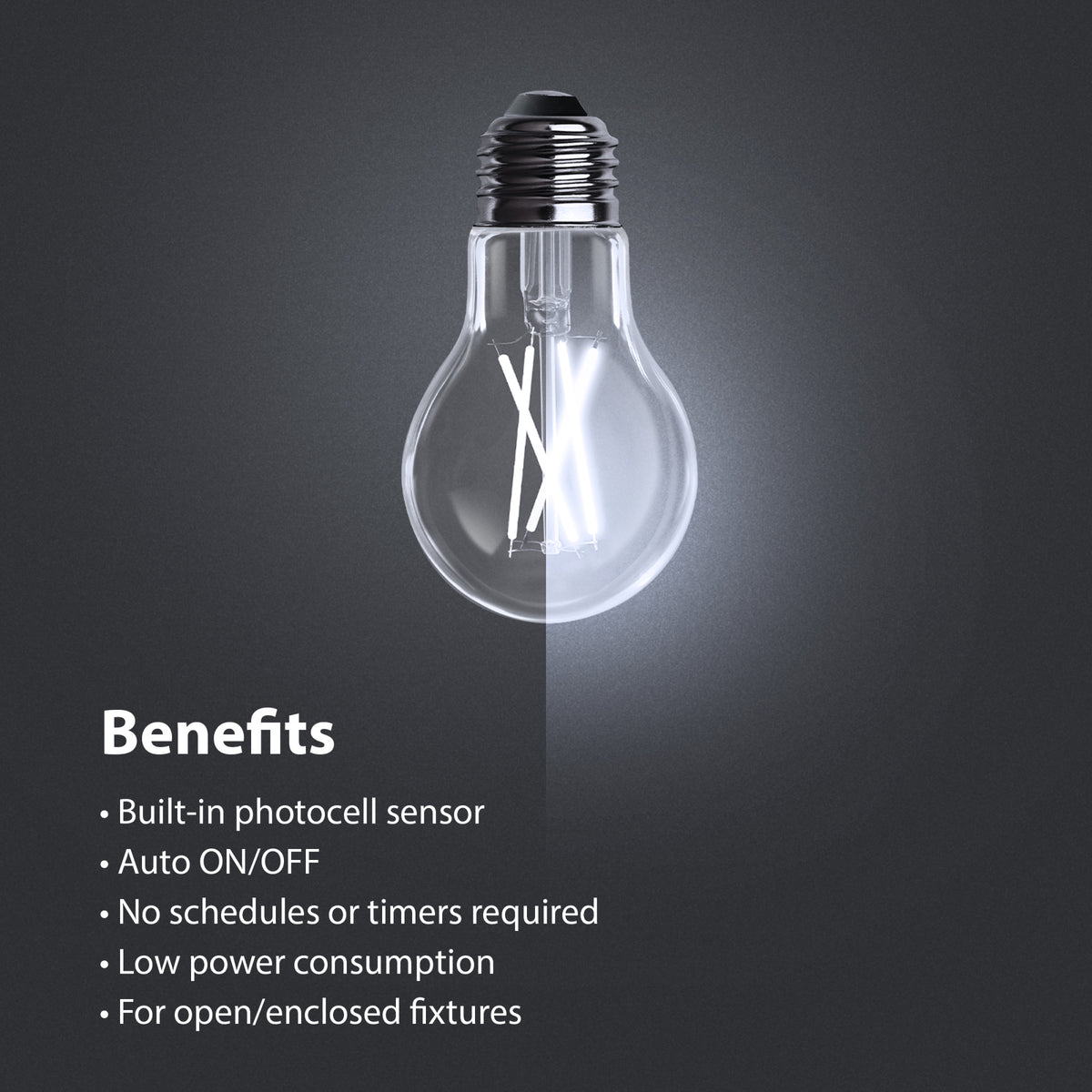 8.8W (60W Replacement) Daylight (5000K) E26 Base A19 Dusk to Dawn Filament LED