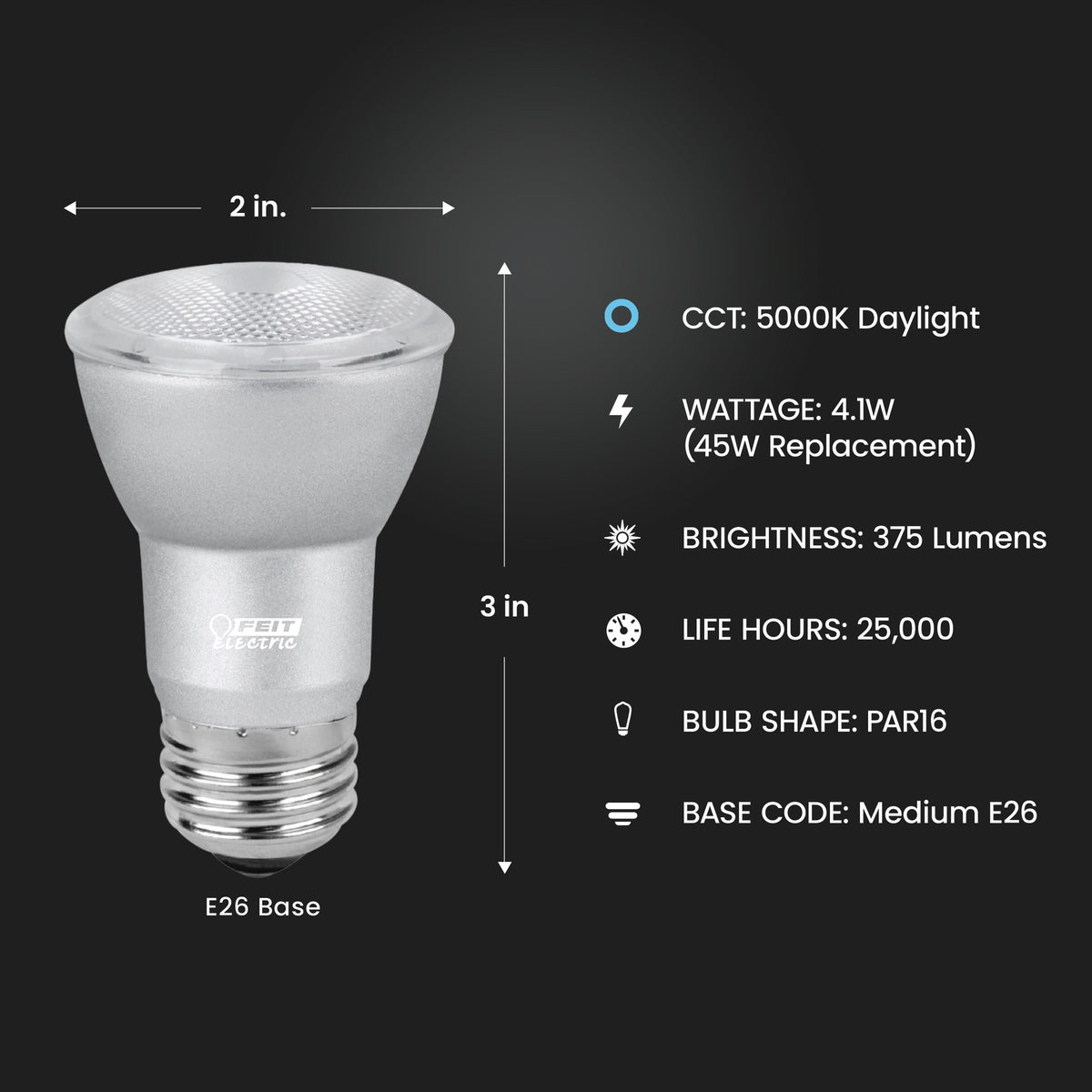 4.1W (45W Replacement) Daylight (5000K) E26 Base PAR16 Dimmable Enhance Reflector LED Bulb