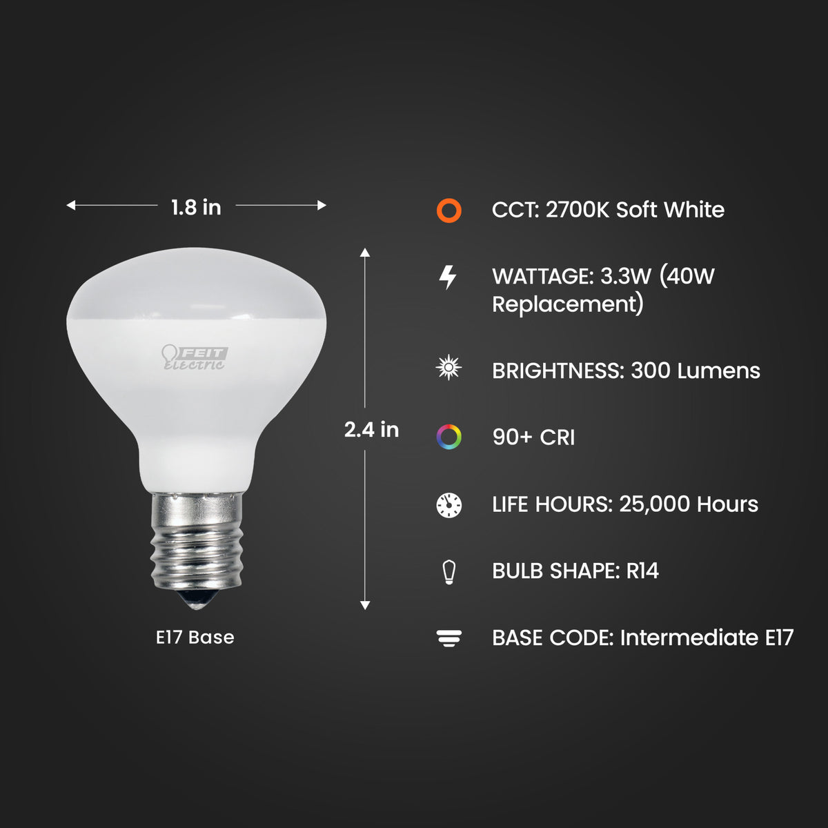 40W Replacement R14 Soft White E17 Base Dimmable Enhance Reflector LED