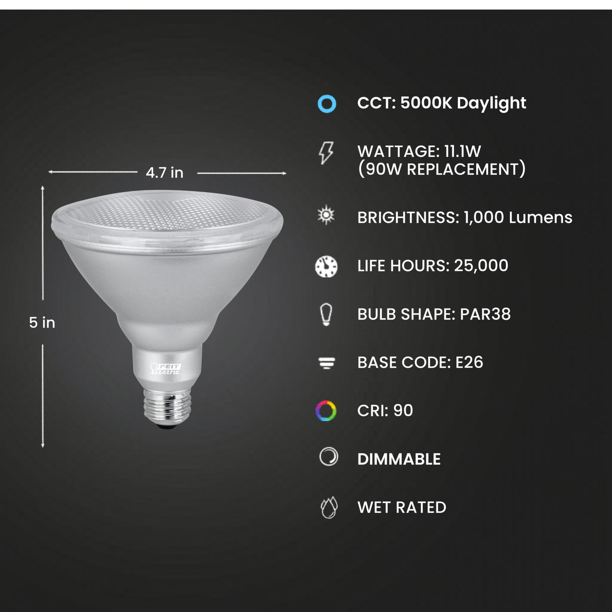 11.1W (90W Replacement) Daylight (5000K) E26 Base PAR38 Dimmable Enhance Reflector LED (2-Pack)
