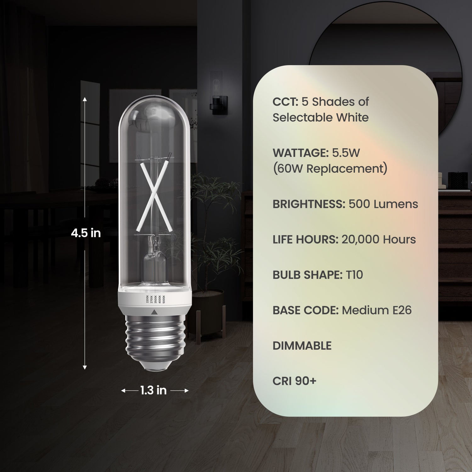 5.5W (60W Replacement) Twist & Select T10 E26 Dimmable White Filament LED Bulb (2-Pack)