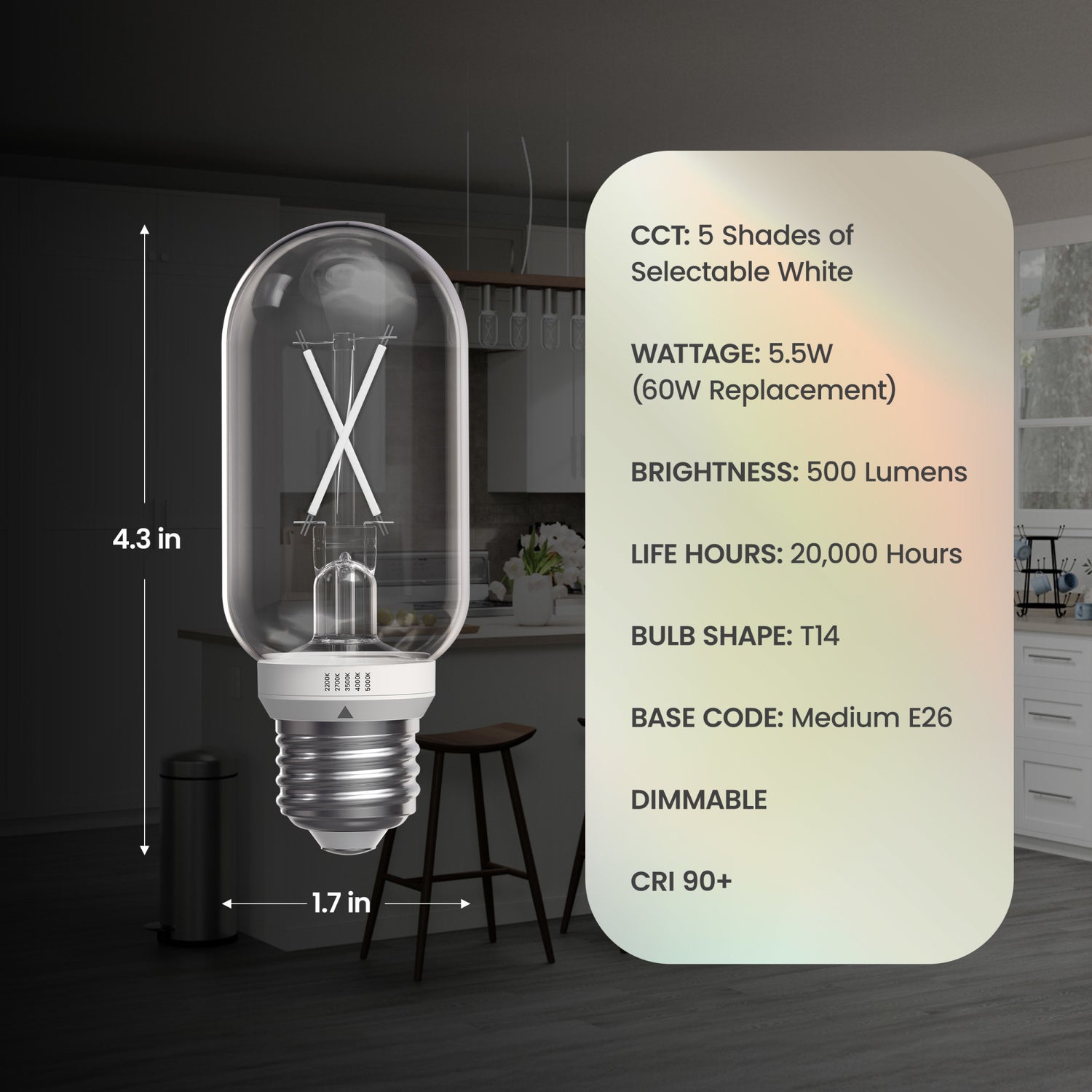 5.5W (60W Replacement) Twist & Select T14 E26 Dimmable White Filament LED Bulb (2-Pack)