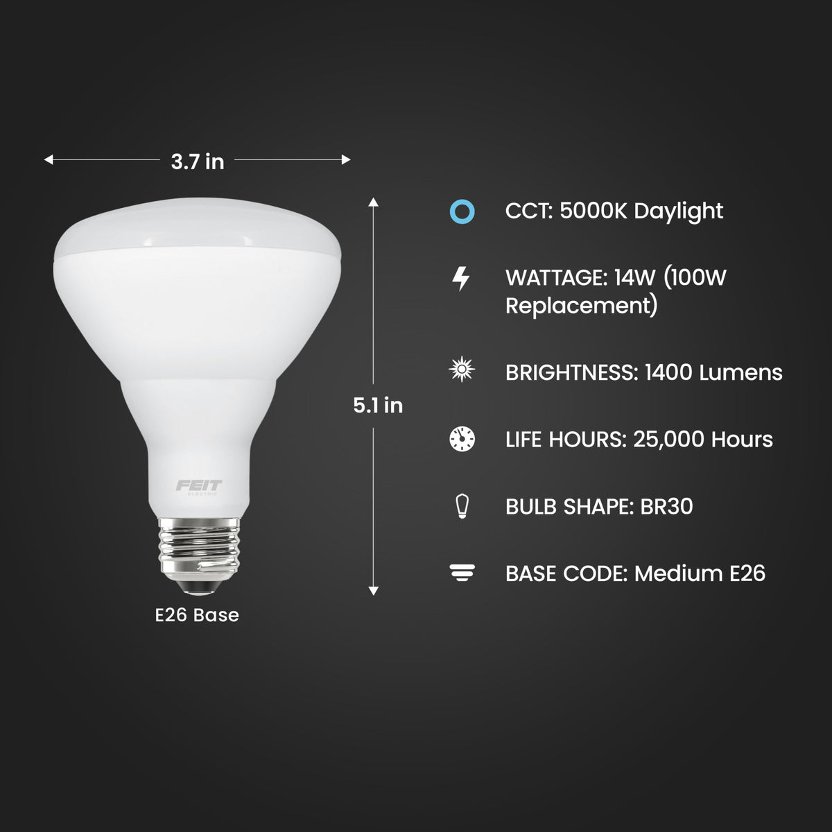 14W (100W Replacement) Daylight (5000K) E26 Base BR30 Dimmable Enhance LED