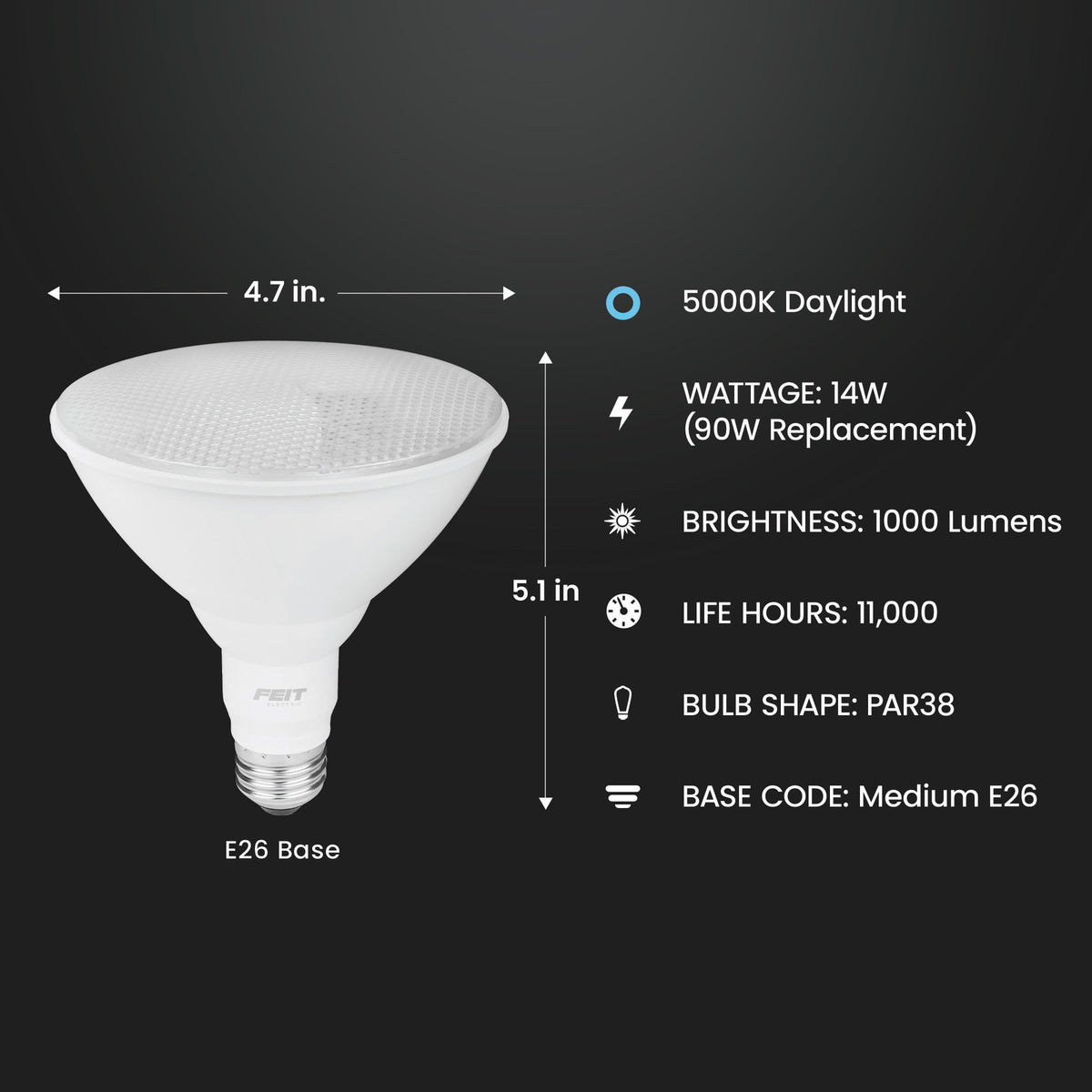 14W (90W Replacement) Daylight (5000K) E26 Base PAR38 Non-Dimmable Reflector LED (2-Pack)