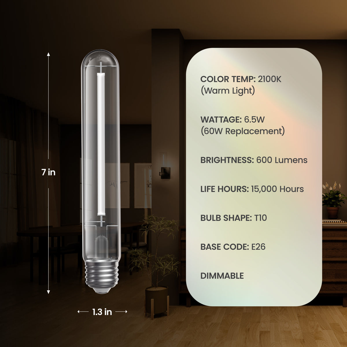 8.8W (60W Replacement) Soft White (2700K) E26 Base T10 Exposed White Filament LED (2-Pack)